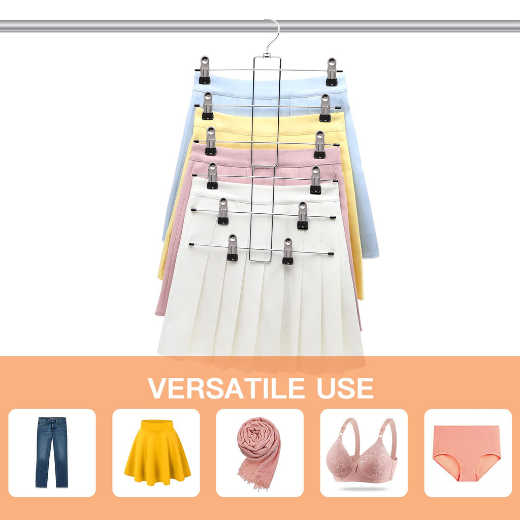 Closet Organizers and Storage, 6 Tier Storage and Organization Pants Hangers Space Saving, Metal Skirt Hangers with Adjustable Clip, 360° Swivel Hook, Dorm Room Essentials for College Students Girls