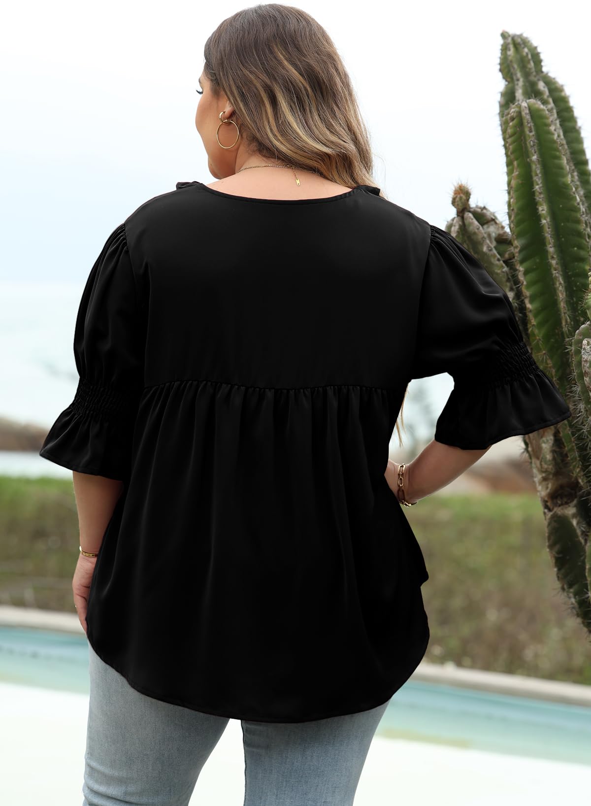 Eytino Plus Size Tops for Women Summer V Neck Short Sleeve Boho Floral Printed Flowy Chiffon Shirts Blouse(1X-5X)