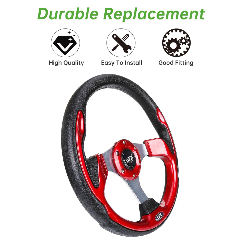 10L0L Golf Cart Steering Wheel, 13' Universal Fit for EZGO TXT/RXV, Club Car DS/Precedent, Yamaha G2-G29 (Carbon Black)