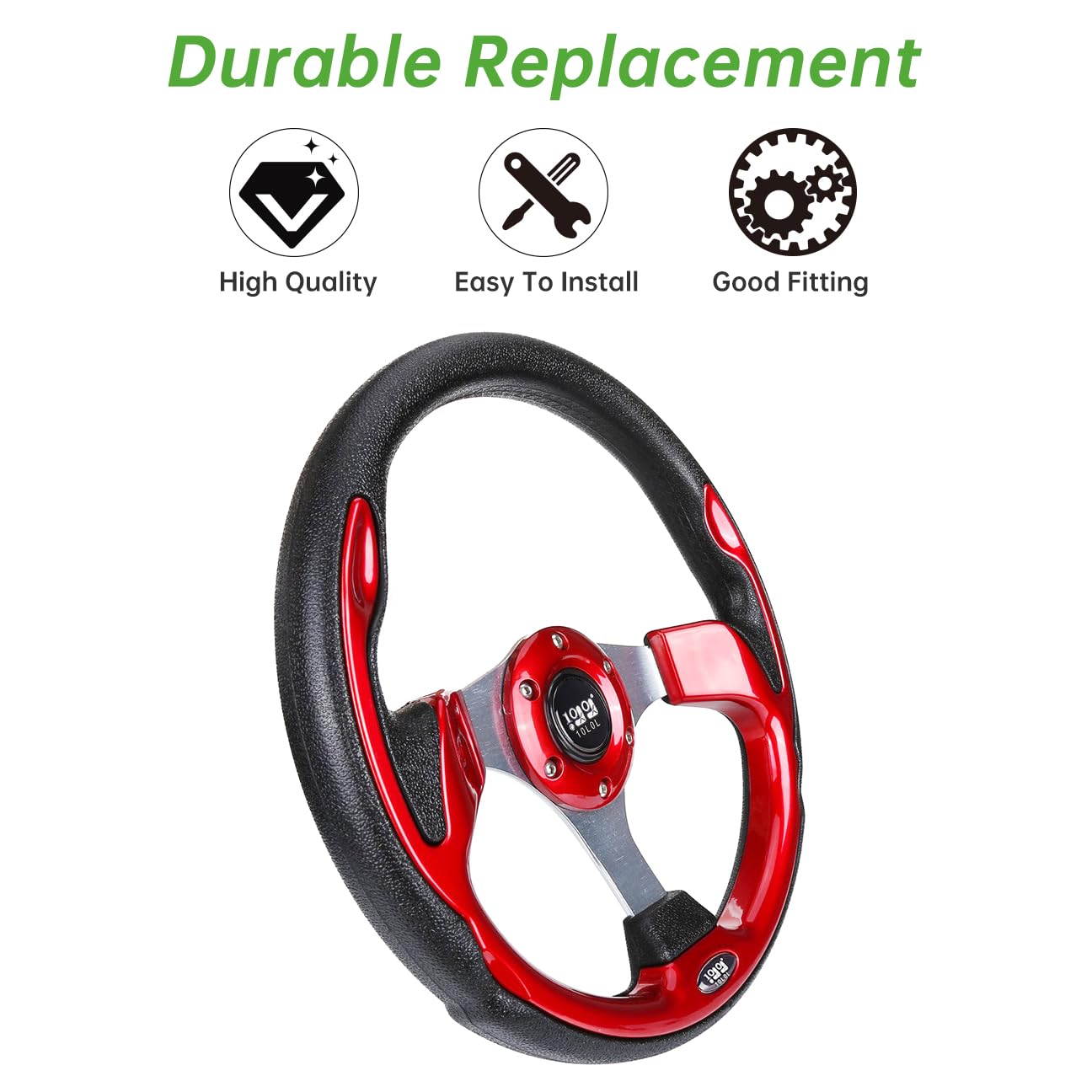 10L0L Golf Cart Steering Wheel, 13' Universal Fit for EZGO TXT/RXV, Club Car DS/Precedent, Yamaha G2-G29 (Carbon Black)
