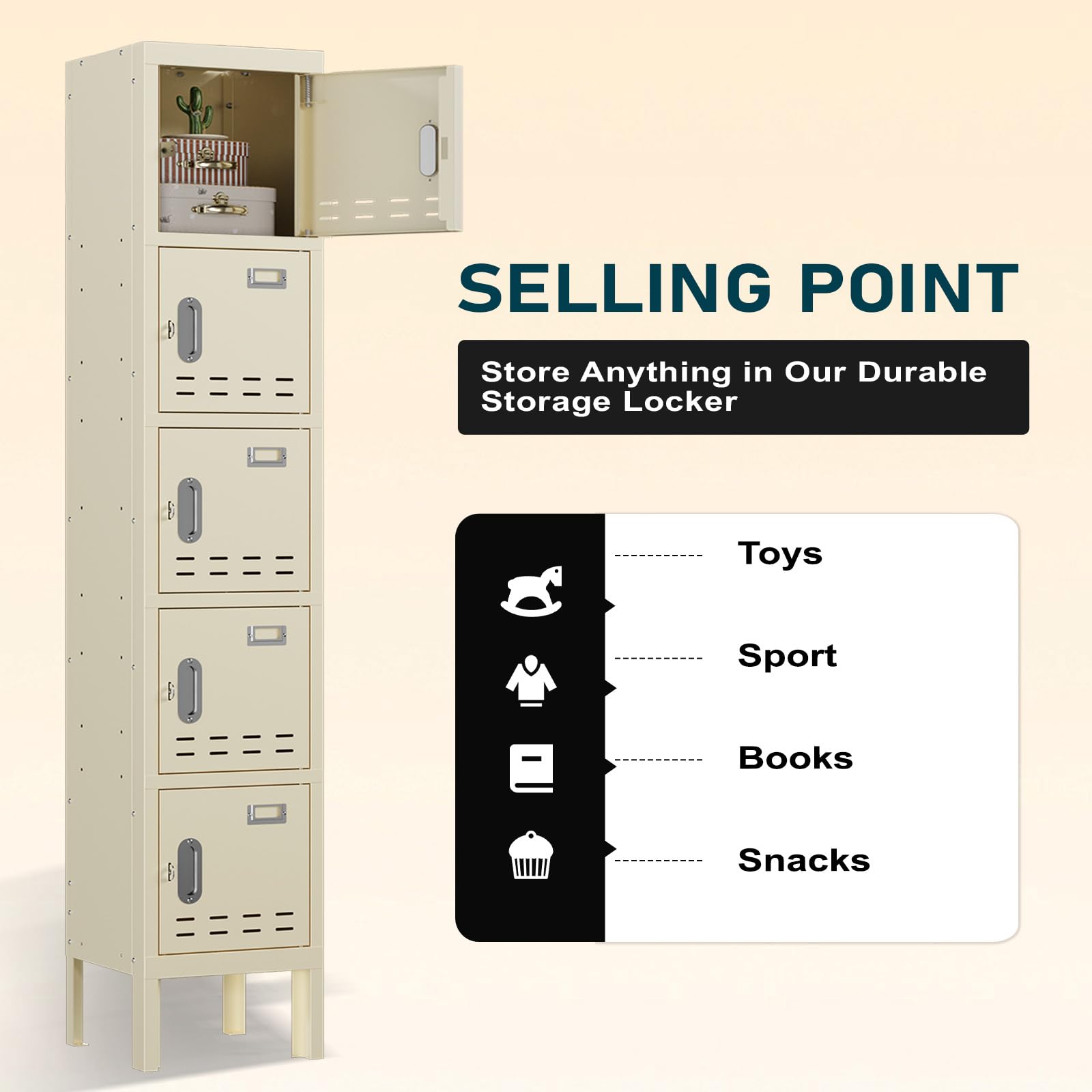 Lockers,Metal Locker, (Beige, 1 Door - (66.15" H x 11.8" W x 11.8" D))