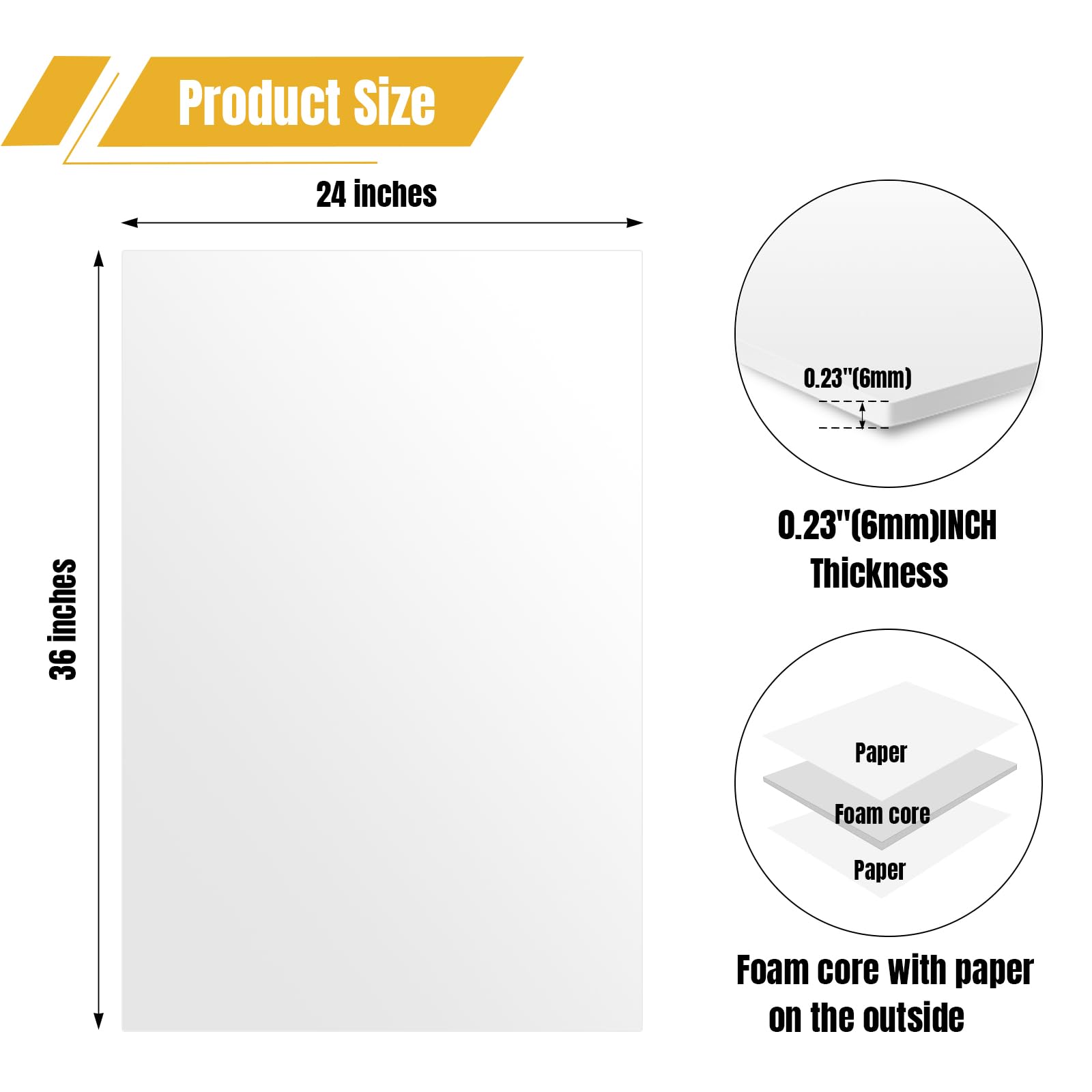 12 Pack Black Foam Board 24"x36", 3/16" Thick Foam Core Board for Projects, Black Poster Board for Painting, Displaying, and Craft Projects