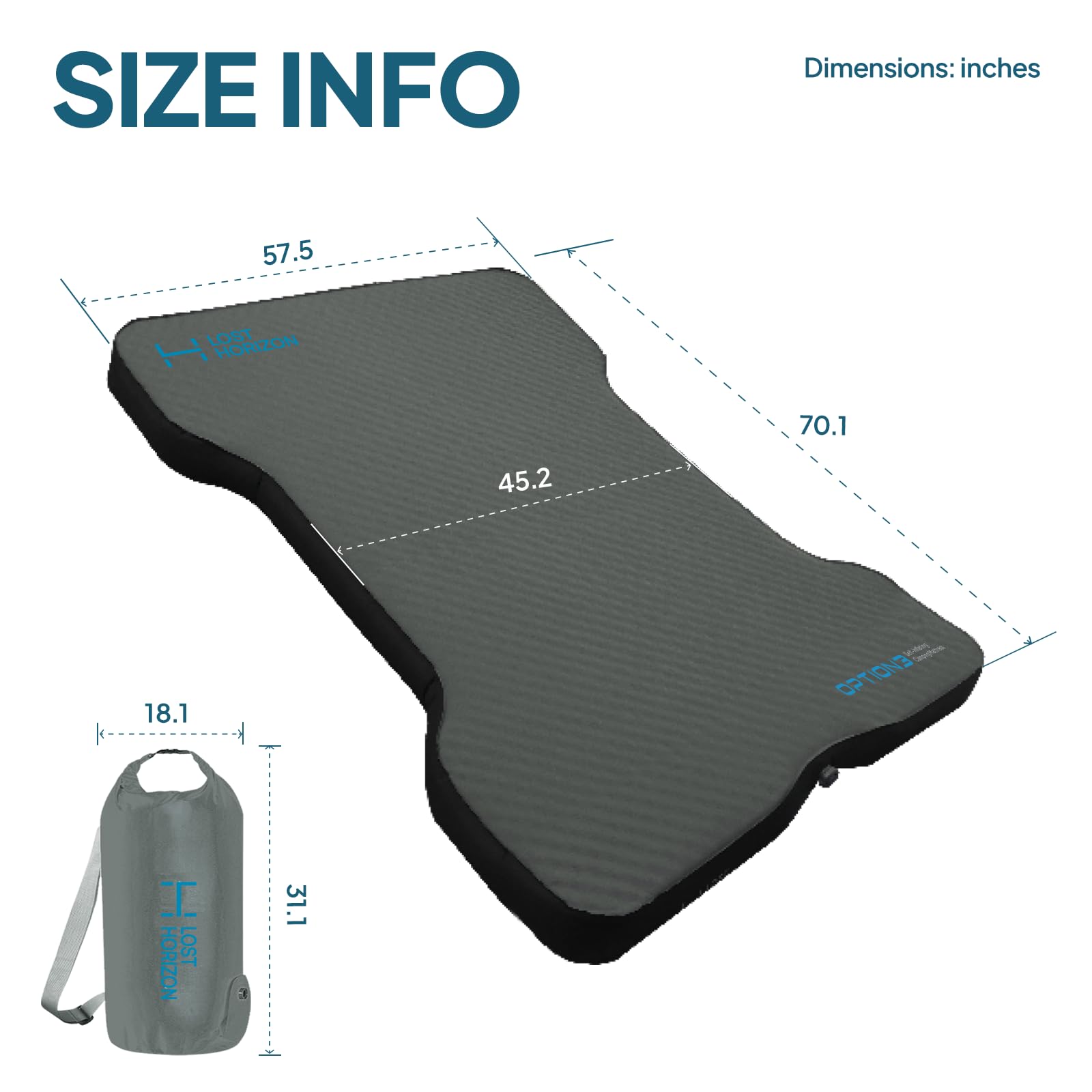 Lost Horizon Truck Bed Camping Air Mattress with Foam, Self Inflating Sleeping Pad for Tacoma 5FT with Pump Sack, 4.5" Thick