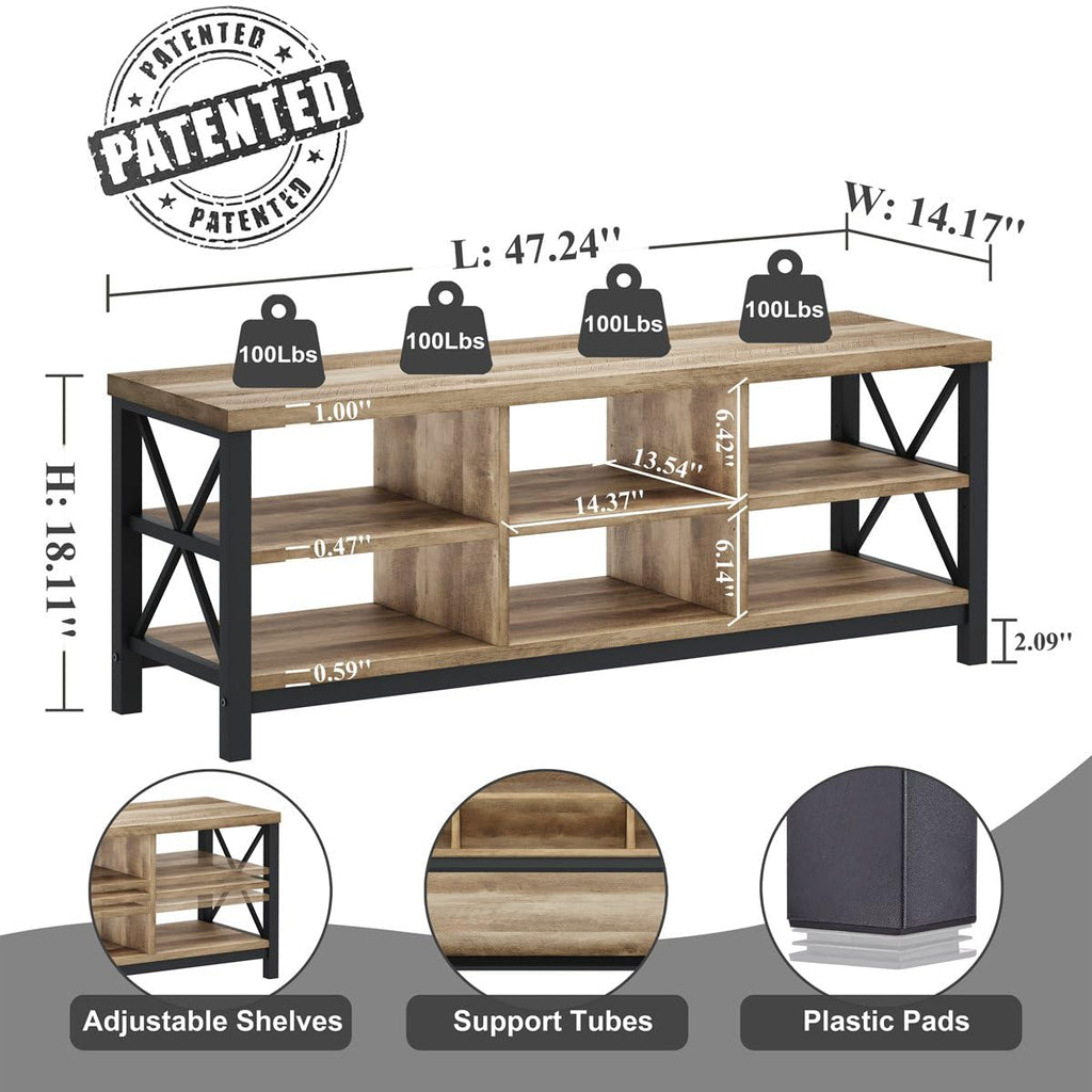 FATORRI Entryway Bench with Storage, 41 Inch Shoe Storage Bench, Industrial Wood Shoe Bench for Entry Way, Living Room, Bedroom and Mudroom (Black)