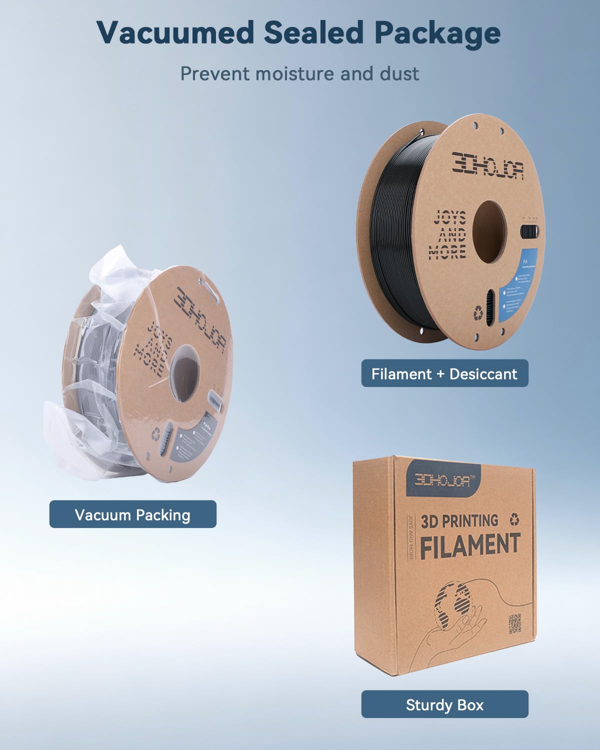 3DHoJor PLA Filament 1.75mm,3D Printing Filament,1kg*2 Cardboard Spool, Fit Most FDM 3D Printer,Dimensional Accuracy +/- 0.03 mm,Vacuum Packaging-2Pack Black