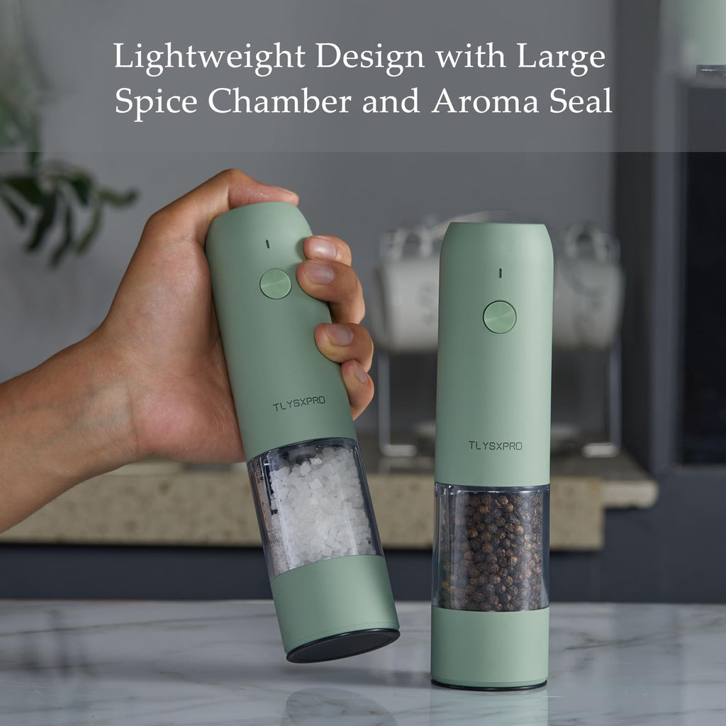 Electric Salt and Pepper Grinder Set, USB Rechargeable, Automatic Salt and Pepper Mill Grinder with Adjustable Coarseness, Electric Salt Shakers, LED Light, Refillable (2 Packs, Black)