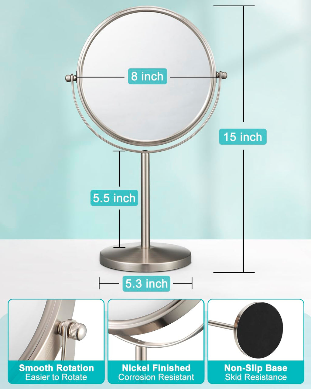 ALHAKIN 10x Magnifying Makeup Mirror, 8 Inch Tabletop Mirror Double Sided with Magnification, Swivel Make Up Mirror for Bathroom, Black