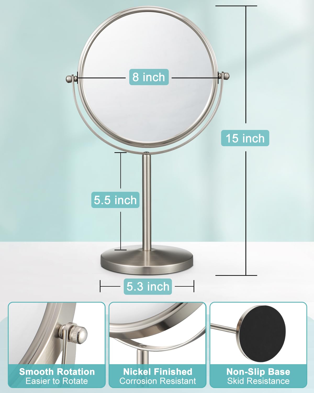 ALHAKIN 10x Magnifying Makeup Mirror, 8 Inch Tabletop Mirror Double Sided with Magnification, Swivel Make Up Mirror for Bathroom, Black