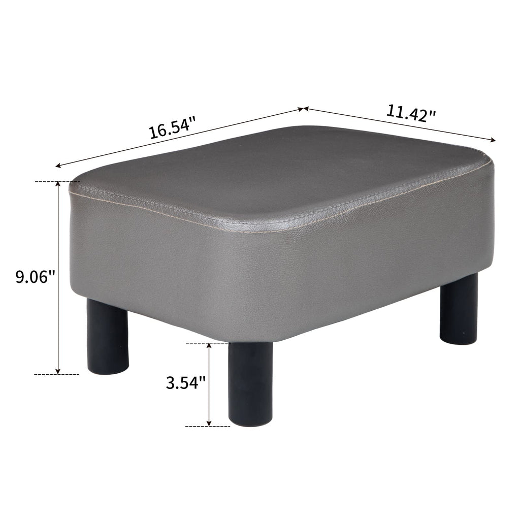 IBUYKE 16.54" Small Footstool, PU Faux Leather Step Stool, with Padded Seat Pine Wood Legs and Padded Rectangular Stool, for Bedroom, Black RF-BD210