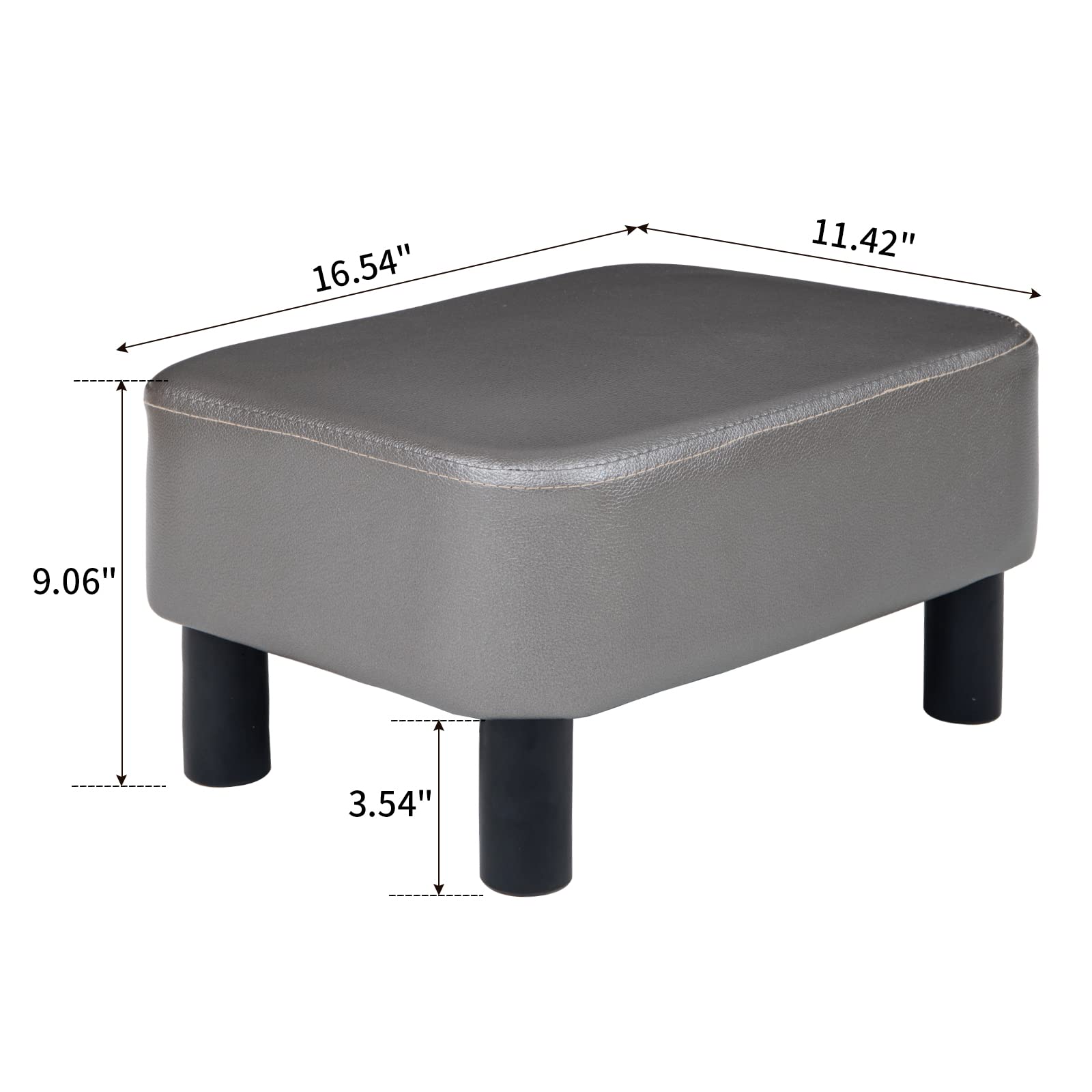 IBUYKE 16.54" Small Footstool, PU Faux Leather Step Stool, with Padded Seat Pine Wood Legs and Padded Rectangular Stool, for Bedroom, Black RF-BD210