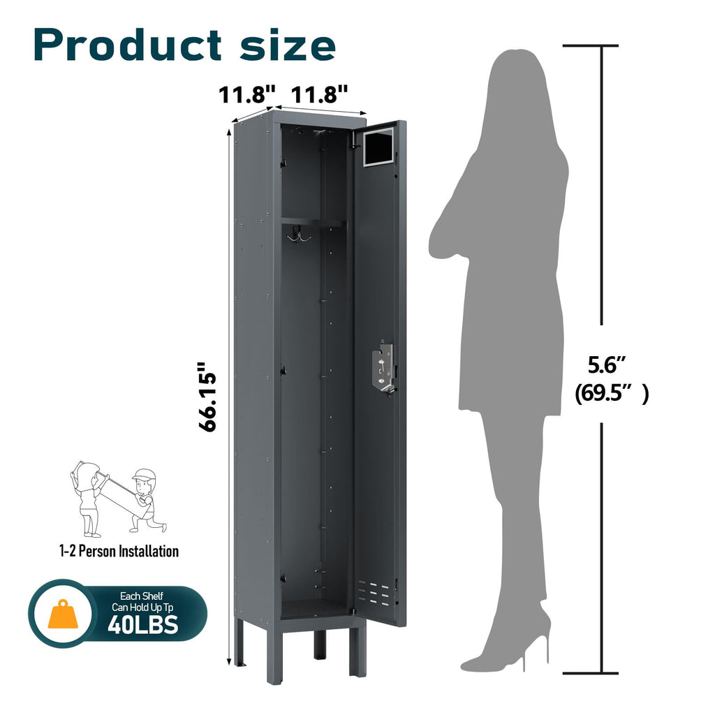 Lockers,Metal Locker, (Beige, 1 Door - (66.15" H x 11.8" W x 11.8" D))