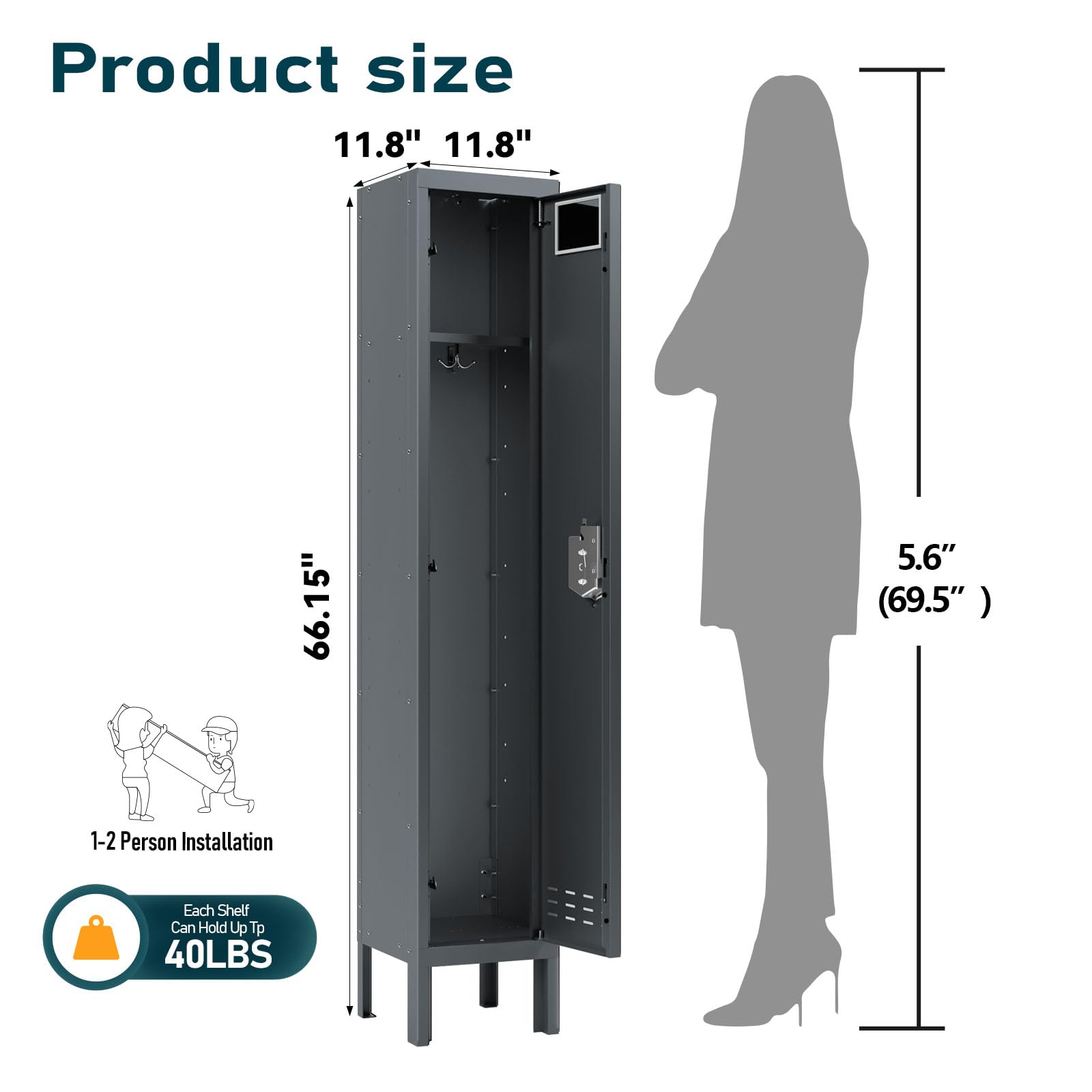 Lockers,Metal Locker, (Beige, 1 Door - (66.15" H x 11.8" W x 11.8" D))