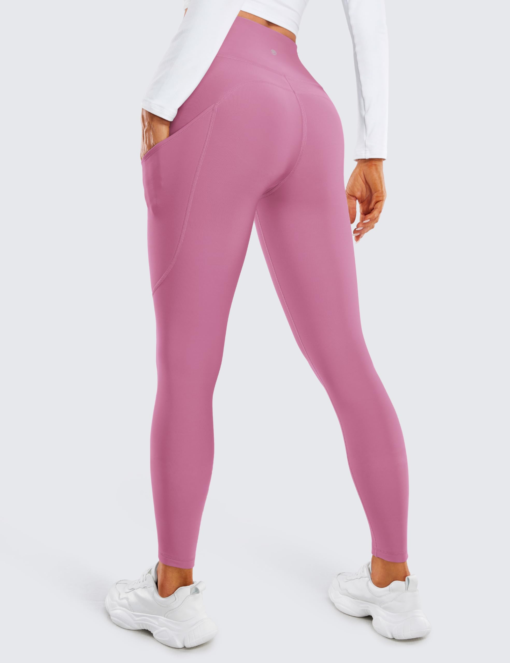 CRZ YOGA Fleece Lined Leggings Pockets 28'' - Thermal Casual Lounge Workout Womens Yoga Full Length Pants Winter Warm