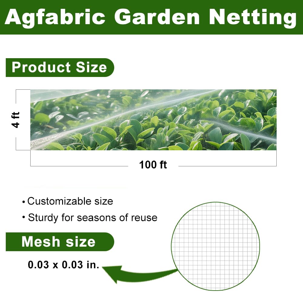 Agfabric Garden Netting 3.9x9.5' Insect Pest Barrier Netting for Garden Protection,Plant Cover Row Cover Mesh Netting for Vegetables Fruit Trees and Plants,White