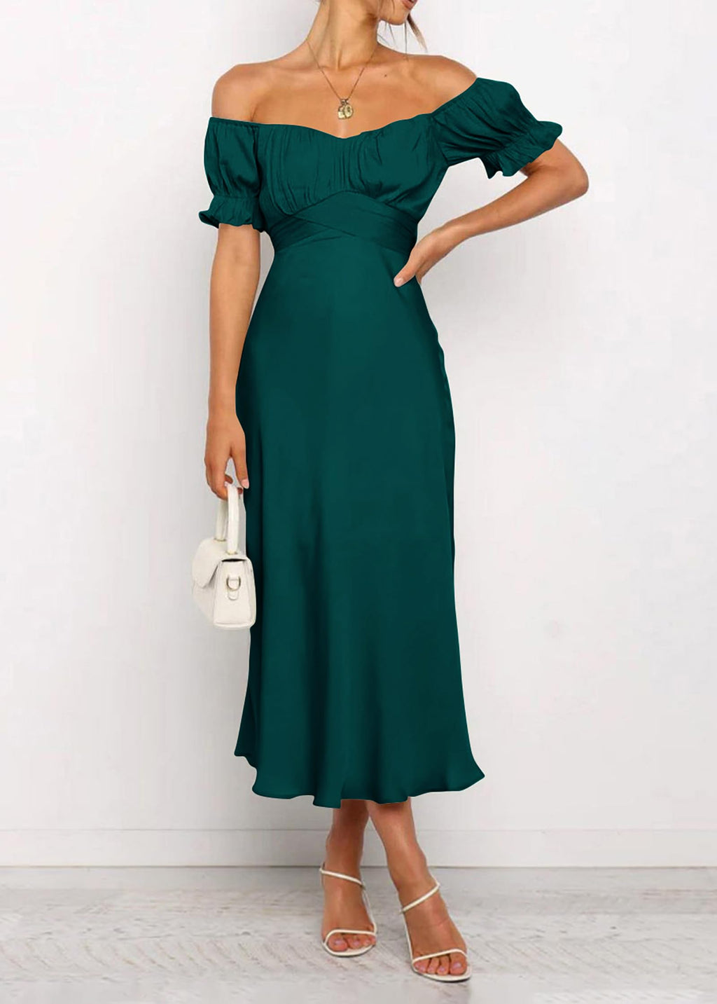 KIRUNDO Women's 2026 Spring Summer Satin Wedding Guest Midi Dress Off The Shoulder Wrap Party Cocktail Formal Prom Dresses