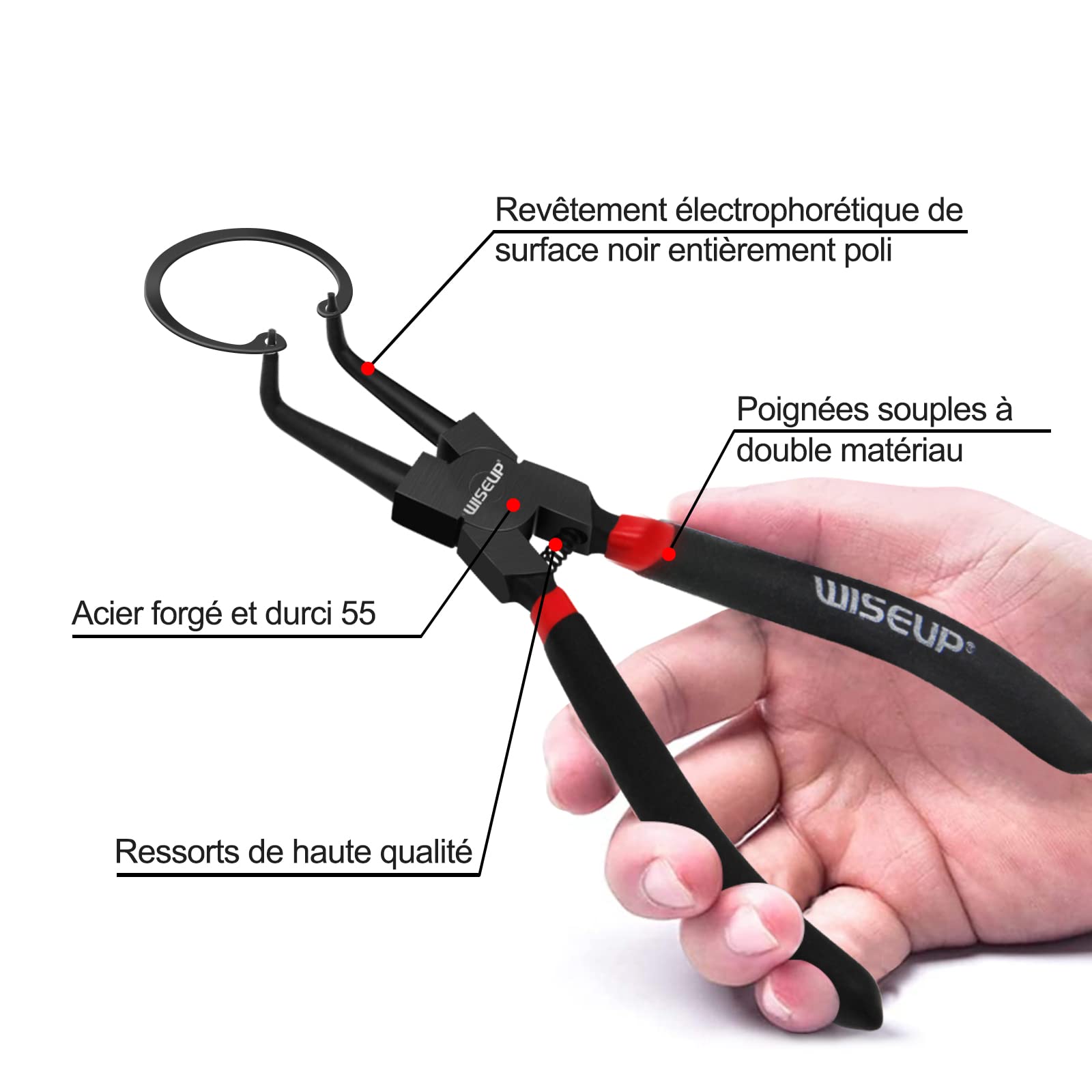 WISEUP Snap Ring Pliers Set, Heavy Duty 4PCS-7 inch Internal/External Circlip Pliers Kit, Straight/Bent Jaw Tips for C-Clip Ring Remover