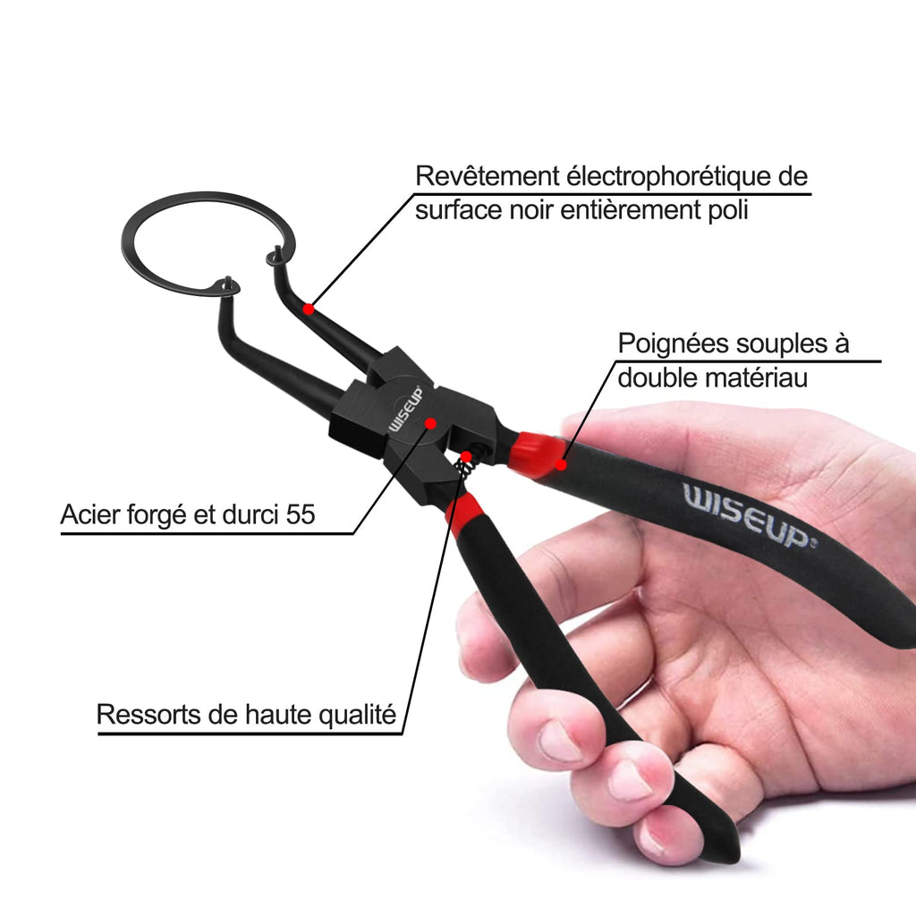 WISEUP Snap Ring Pliers Set, Heavy Duty 4PCS-7 inch Internal/External Circlip Pliers Kit, Straight/Bent Jaw Tips for C-Clip Ring Remover