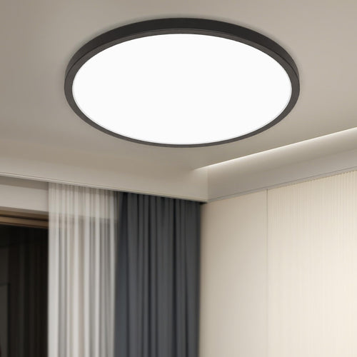 1PACK LED Flush Mount Ceiling Light Fixture, 3000K-4000K-6500K & 100W Equivalent Modern Kitchen Ceiling Lamp 15W 1500Lm 7.5 Inch Closet Round Surface for Bathroom Laundry Bedroom Hallway, Black