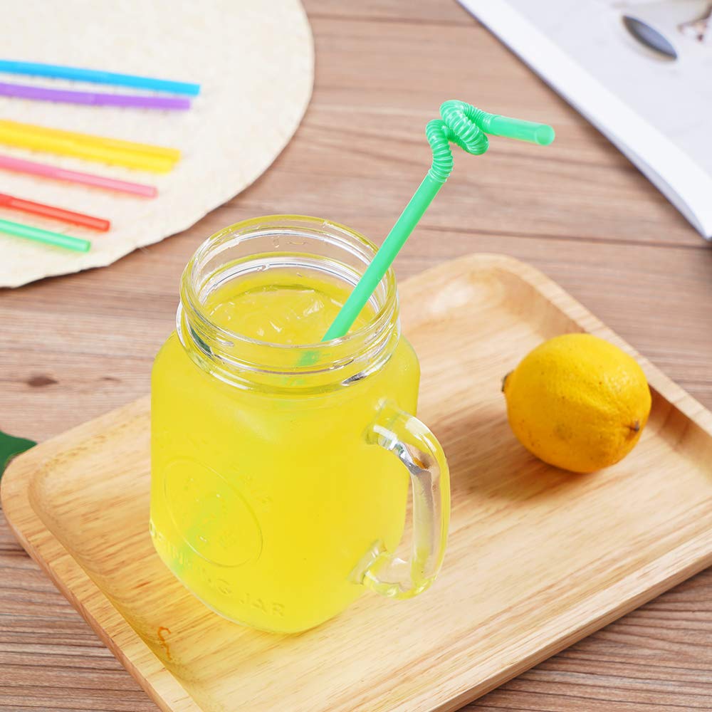 100 Pcs Colorful Plastic Long Flexible Straws.(0.23''diameter and 10.2"long)