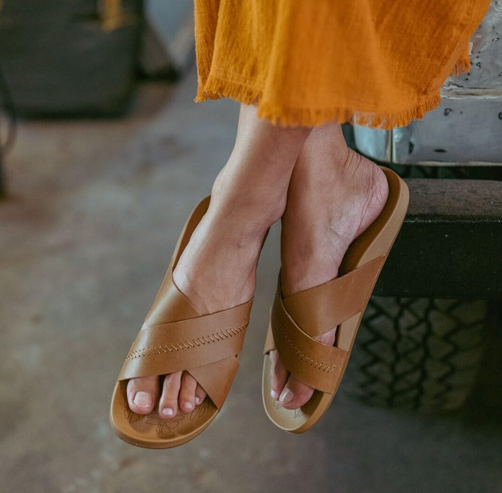 OluKai Kipe'a Olu Women's Slide Sandal, Premium Leather, Relaxed & Dressy Design For Any Occasion, All-Day Comfort & Fit