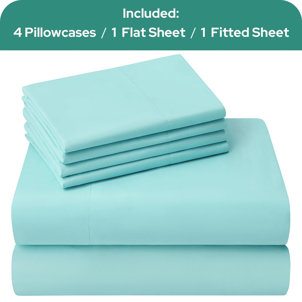 HOMEIDEAS Full Size Bed Sheets - 6 Piece Set (Aqua Blue) - Extra Soft Brushed Microfiber 1800 Bedding Sheets, Deep Pocket, Wrinkle & Fade Free