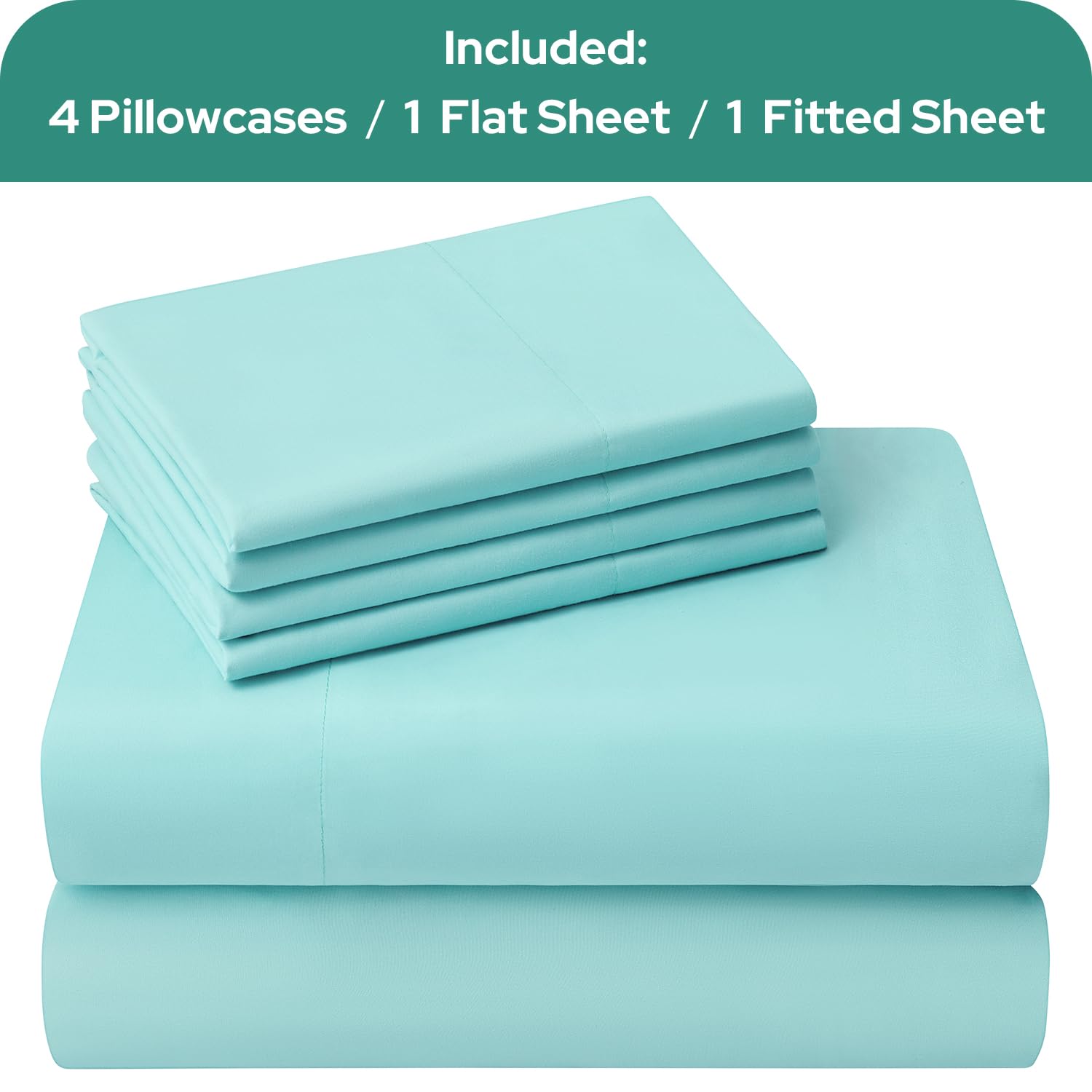 HOMEIDEAS Full Size Bed Sheets - 6 Piece Set (Aqua Blue) - Extra Soft Brushed Microfiber 1800 Bedding Sheets, Deep Pocket, Wrinkle & Fade Free