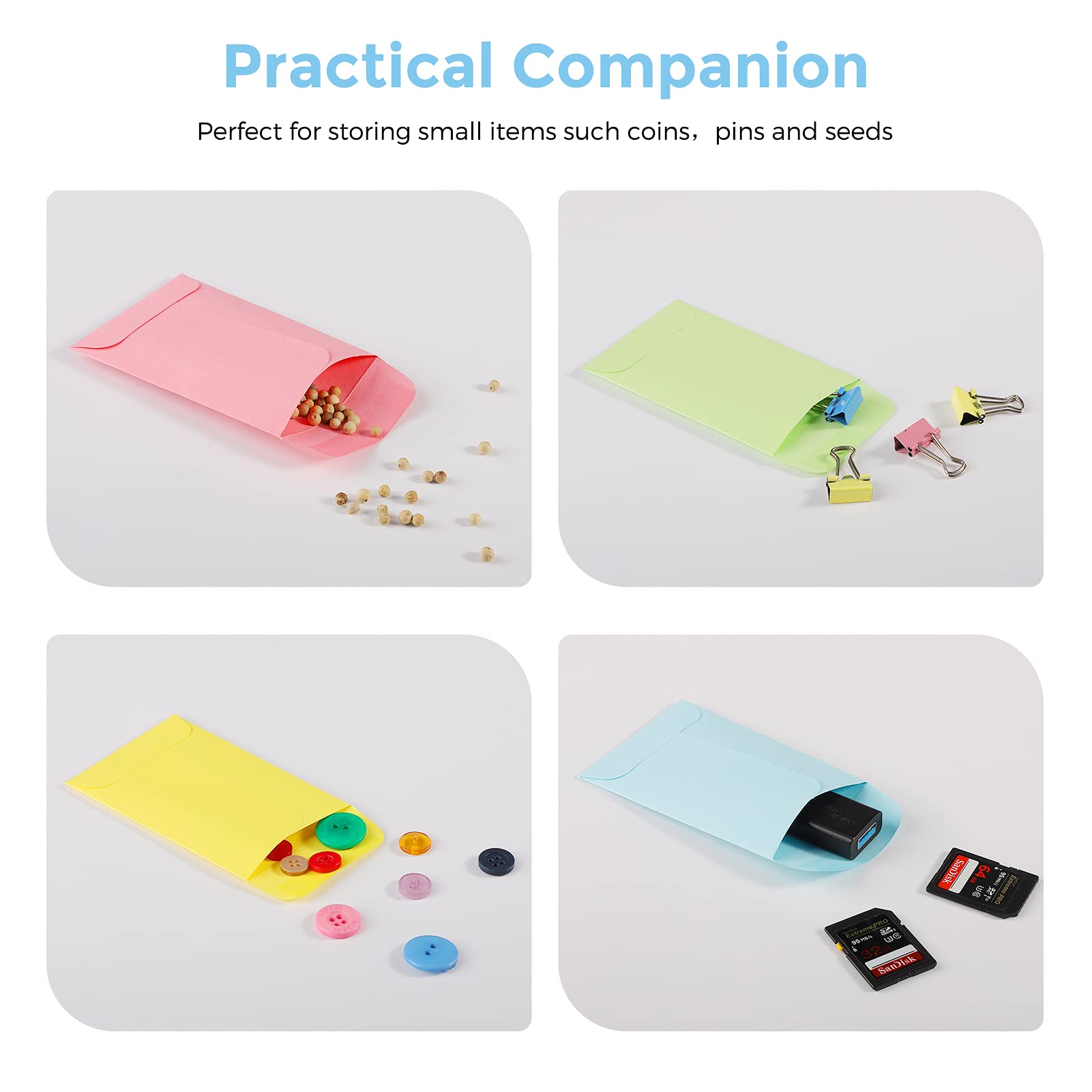 ACSTEP 500 Pack Coin and Small Parts Envelopes #1 Tip Envelope 2-1/4 X3-1/2 Mini Envelope with Gummed Flap for Home, Garden or Office Use(Black)