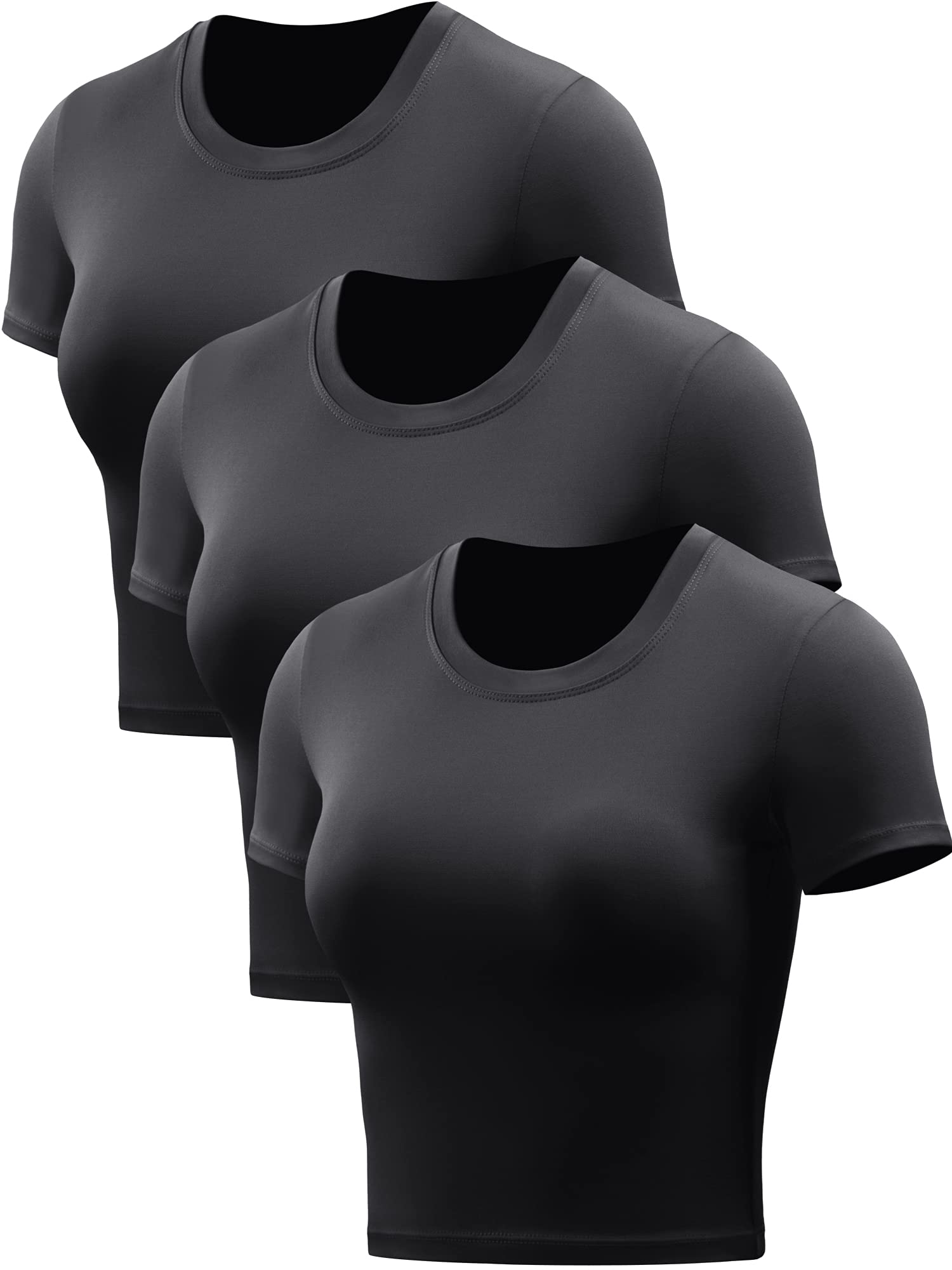 CADMUS Women's Dry Fit Crop Top Yoga Short Sleeve Shirts Crew Neck Athletic Running Tee 3 Pieces