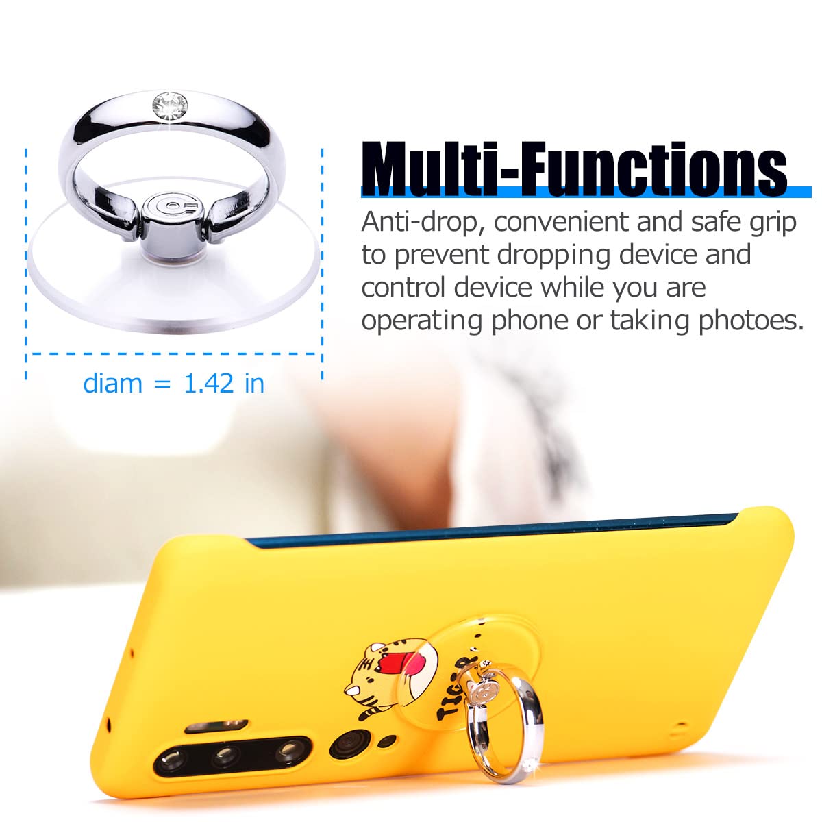 Transparent Phone Ring Holder Grip - EI Sonador Clear Cell Phone Ring Stand Holder Finger Grip Kickstand 360° Rotation, Compatible with Most of Phones, Tablets and Case (2 Aquamarine Diamond)