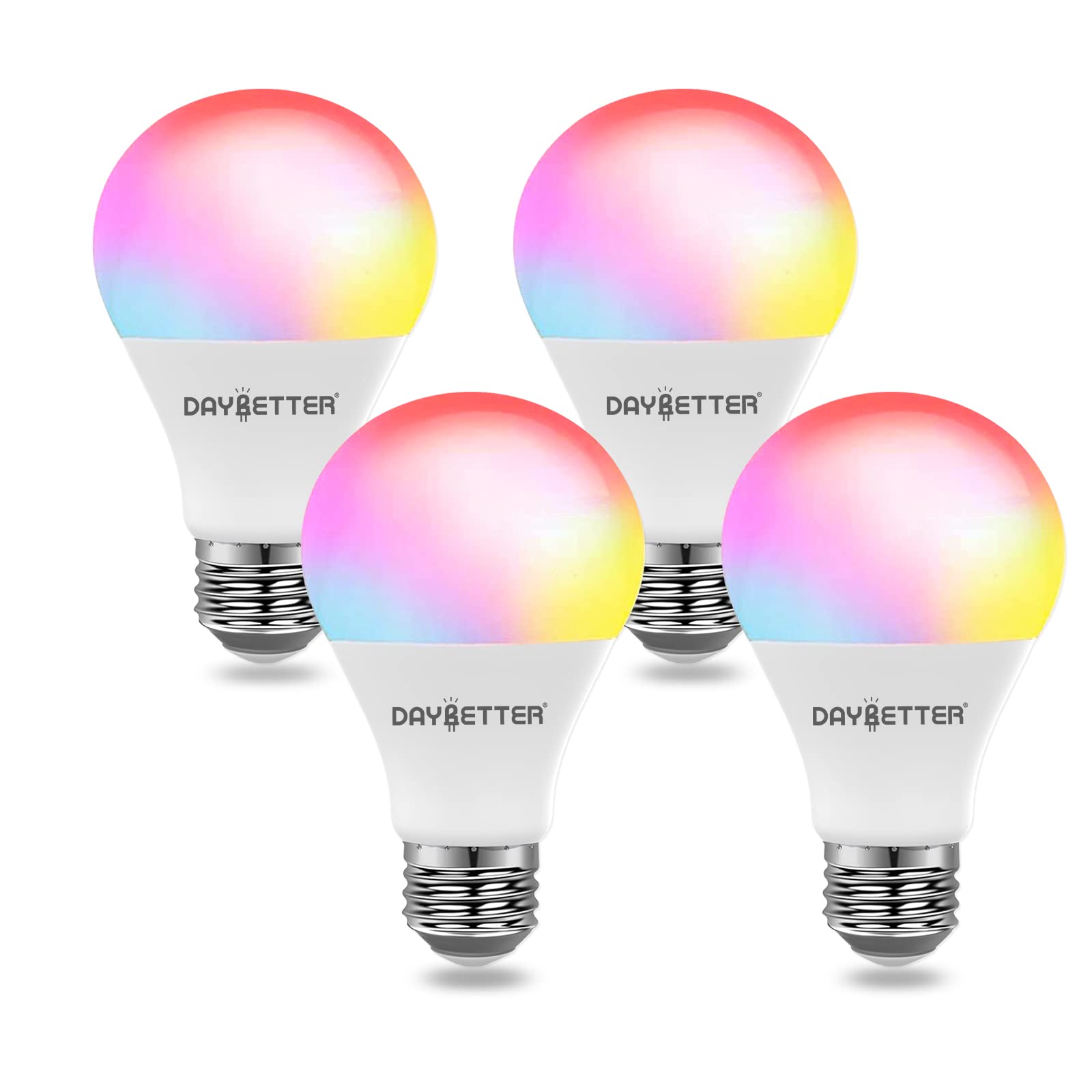 DAYBETTER Tuya Smart Light Bulbs, RGBCW Wi-Fi Color Changing Led Bulbs Compatible with Alexa & Google Home Assistant, A19 E26 9W 800LM Multicolor Led Light Bulb, No Hub Required, Light Bulbs 4 Pack