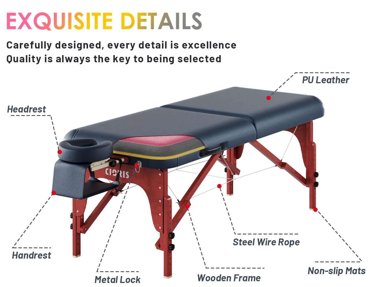 CLORIS 84" Professional Massage Table Portable Reinforced Wooden Leg 2 Folding Lightweight Spa Salon Tattoo Massage Bed Height Adjustable Hold Up to 1100LBS with Carrying Bag Black