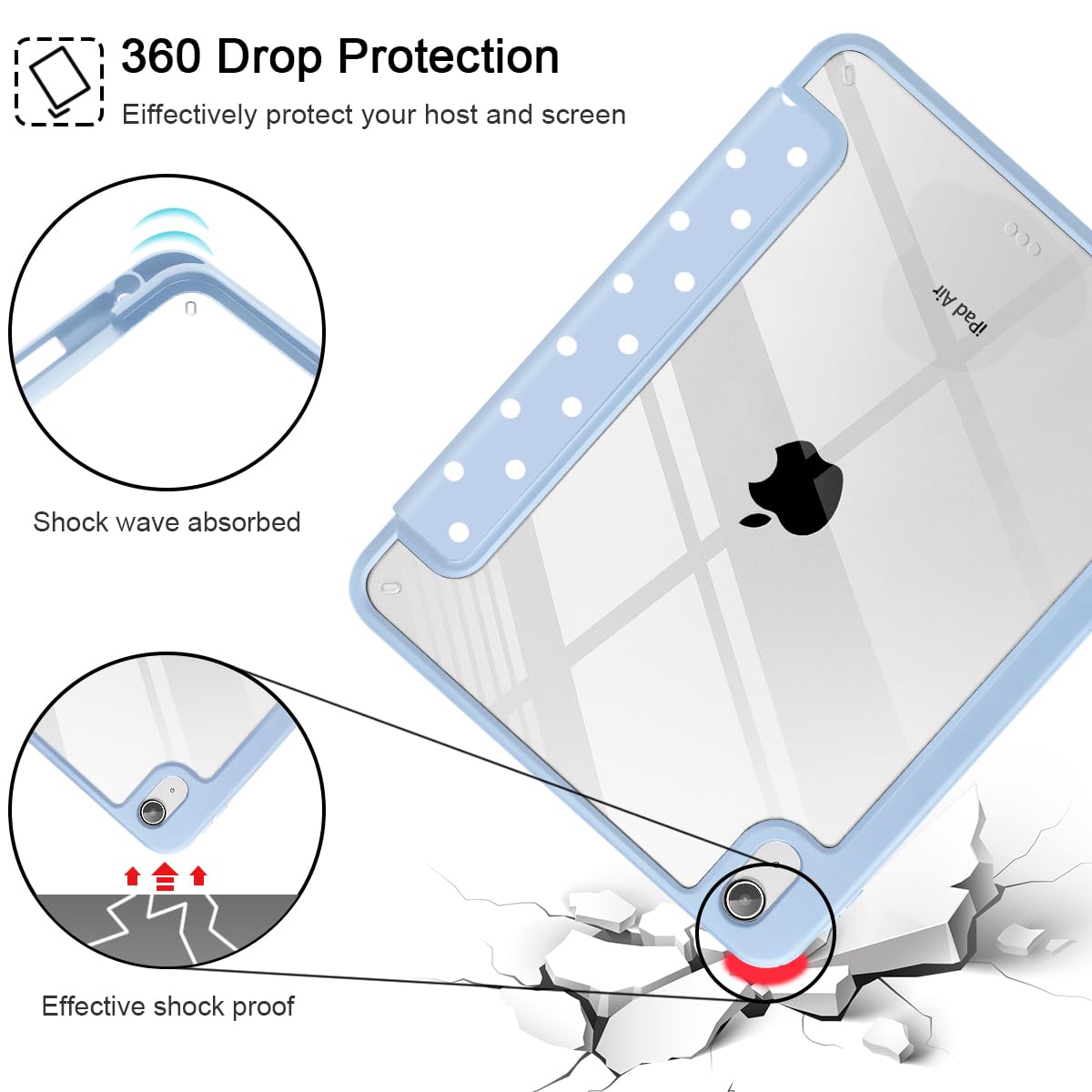 Tuiklol Case for iPad Air 11 Inch M4 2026 / Air 11 Inch M3 2025 / Air 11 Inch M2 2024 / iPad Air 10.9 Inch 2022 2020, Buit in Pencil Holder with Shockproof Cover Clear Transparent Back, Black Flower
