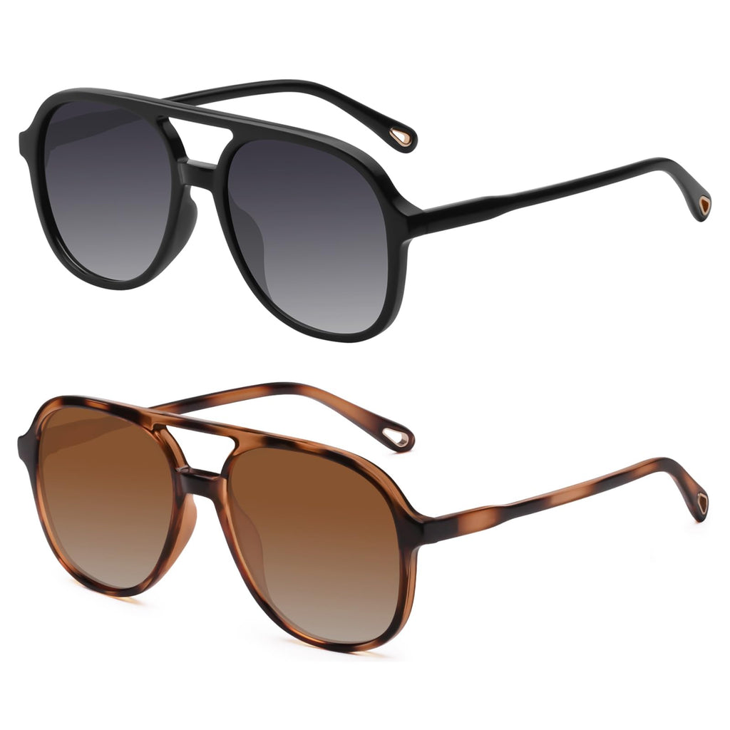 YDAOWKN Retro Square Aviator Sunglasses for Womens Mens Vintage 70s Double Bridge Sun Glasses