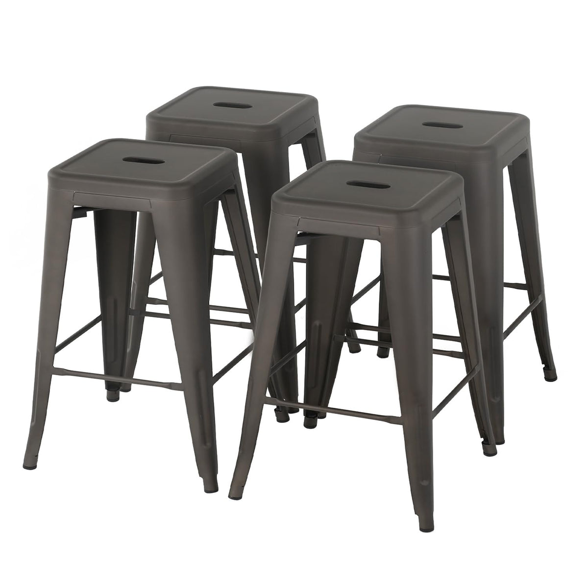 FDW Metal Bar Stools Set of 4 Counter Height Bar Stools 24 Inches Industrial Bar Chairs Patio Stool Stackable Backless Stool Indoor Outdoor Metal Kitchen Stools Bar Chairs (Black, 24")