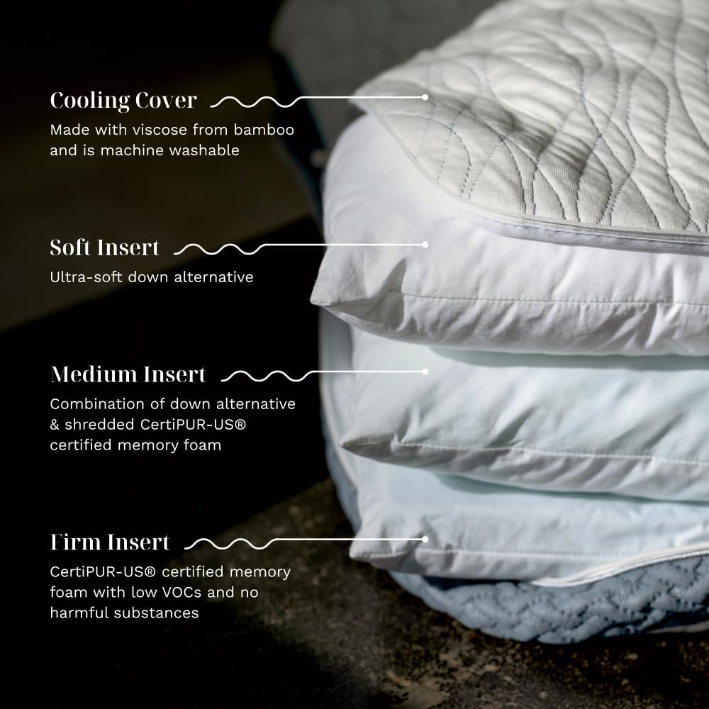 LUXOME LAYR Adjustable Firmness & Loft Pillow (2 Pack) - Completely Customizable - Memory Foam - Cooling Cover - Standard/Queen