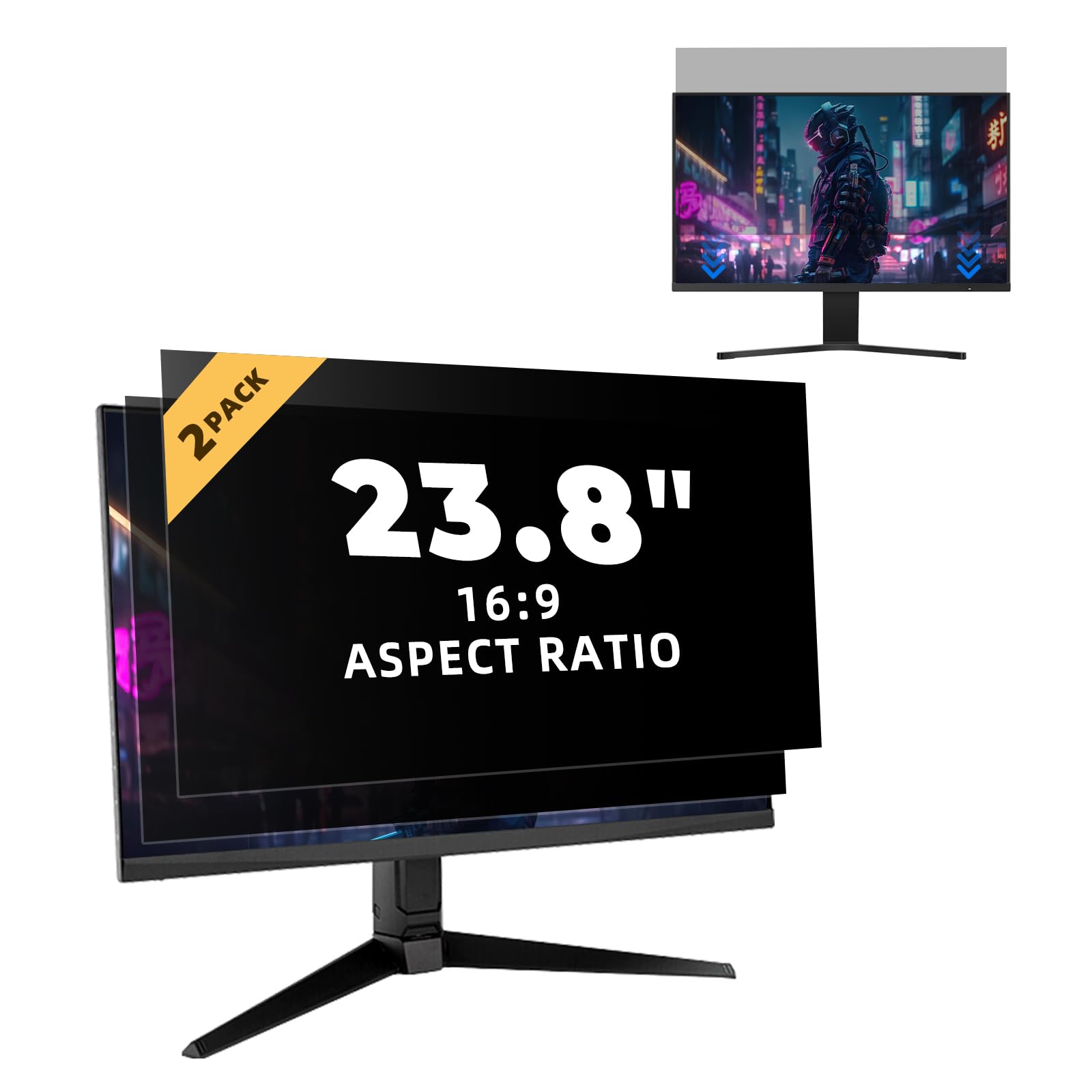 Yamaya 2Pcs Computer Monitor Privacy Screen 23 Inch, Removable 16:9 Aspect Anti Glare Blue Light Computer Monitor Privacy Filter Screen Protector for 23 Inch Widescreen Monitor