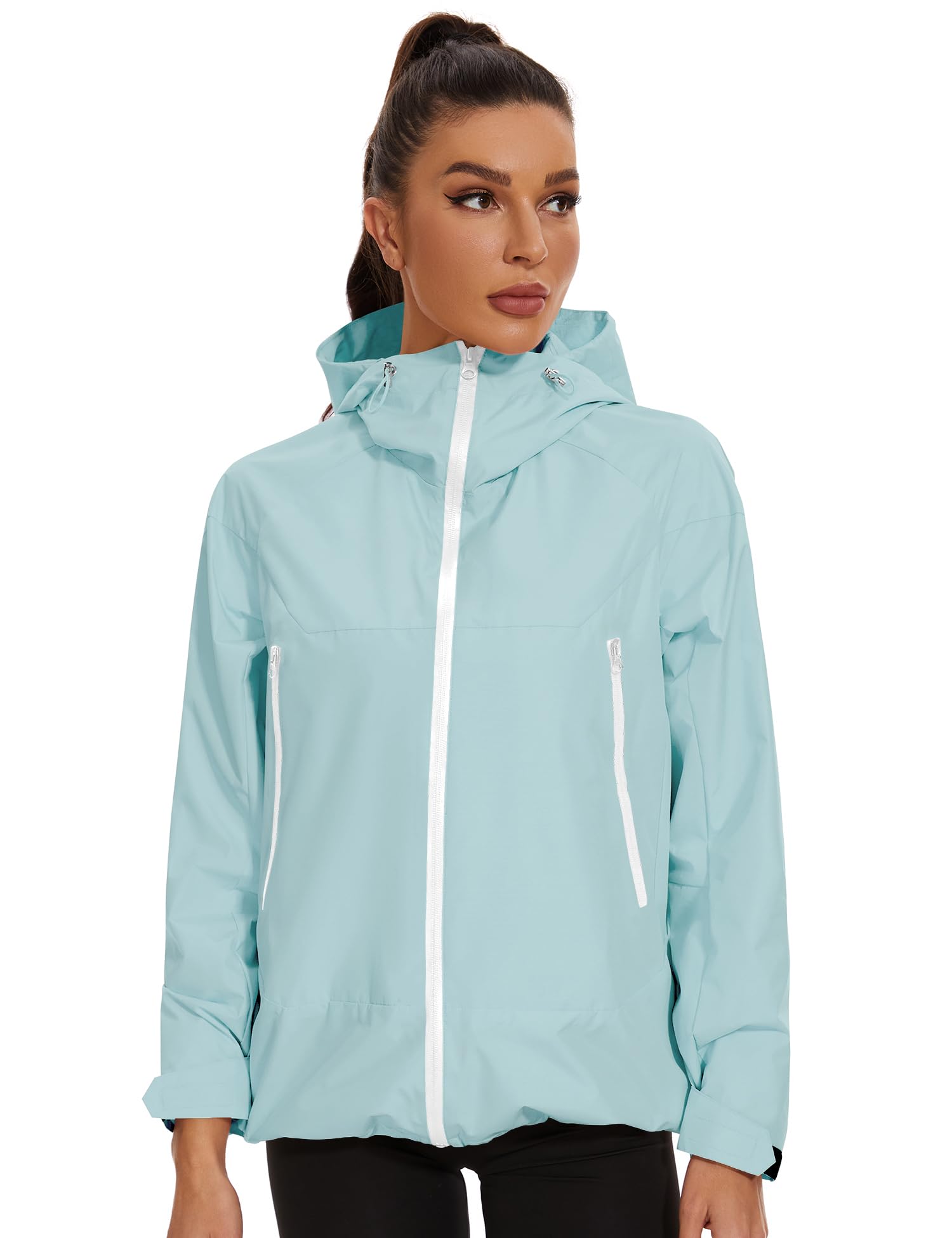 Avoogue Rain Jacket for Women Waterproof Lightweight Rain Coat Hiking Windbreaker Jacket with Hood