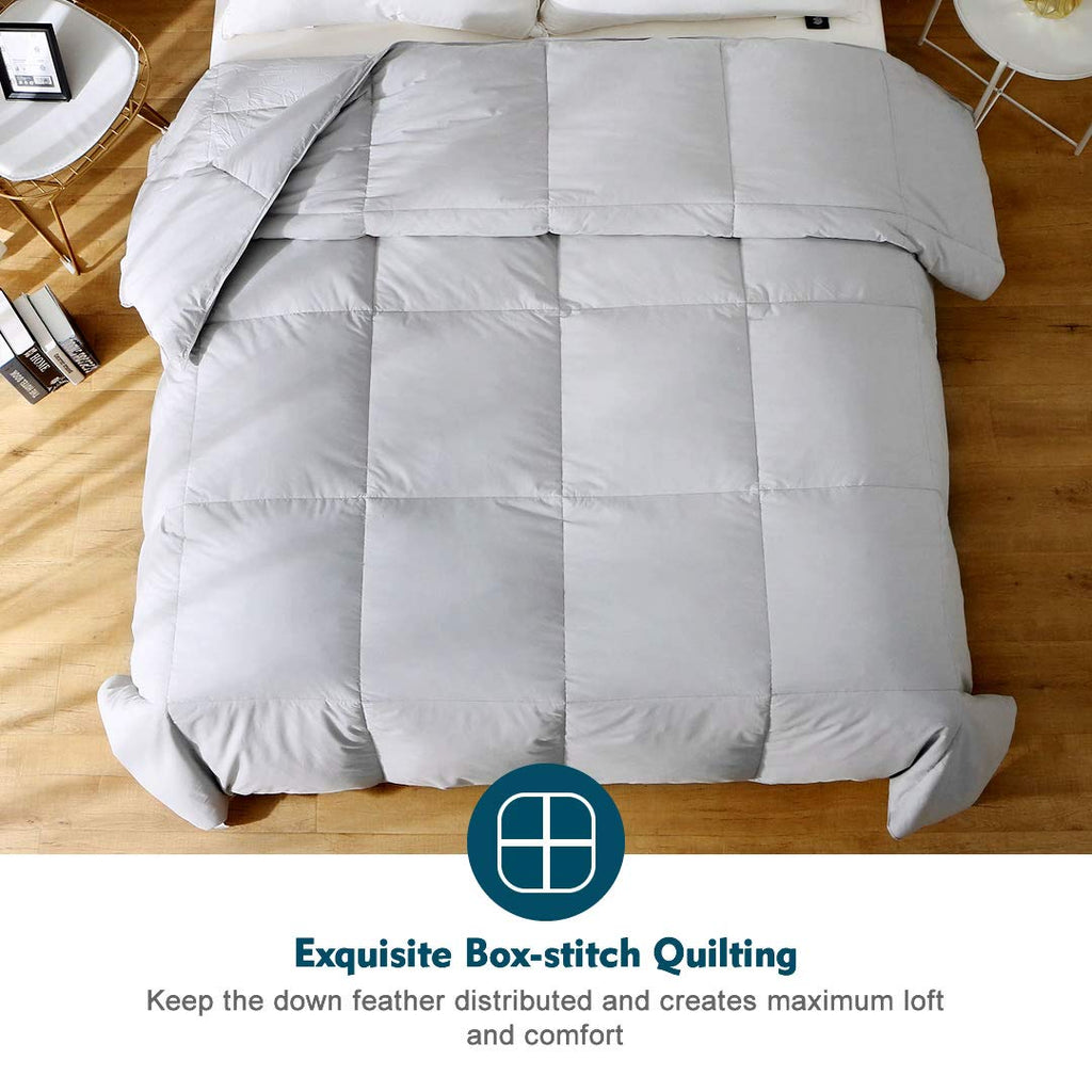 Gray Feathers Down Comforter Twin - 100% Organic Cotton, Medium Warm All Seasons Machine Washable Duvet Insert with Tabs (68x90, Mirage Grey)