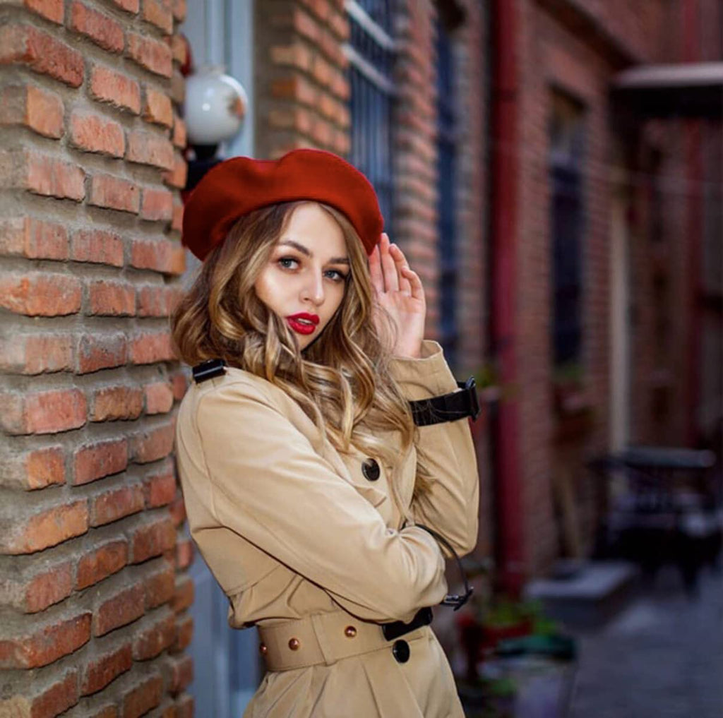 Women French Wool Beret Hats - Solid Color Classic Beanie Winter Cap