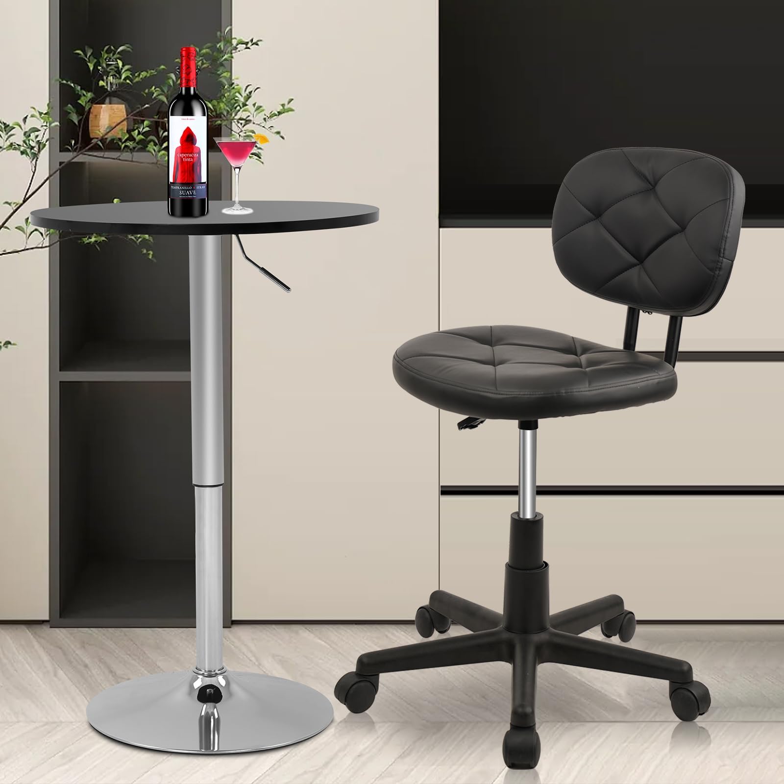 KLASIKA Leather Rolling Swivel Salon Stool Chair with Back Support Adjustable Hydraulic Seat Height 22 in for Office Massage Facial Spa Medical Drafting Tattoo Beauty Barber