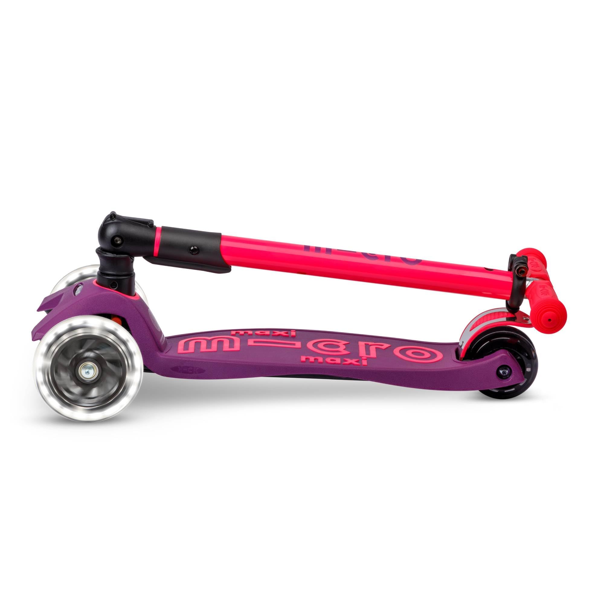 Micro Kickboard | Maxi Foldable LED Kids Scooter for Ages 5-12 | Children up to 110 lbs | 3 Wheel Lean-to-Steer Design | Adjustable T Bar | Smooth Ride, Motion Activated PU LED Wheels | Swiss Design
