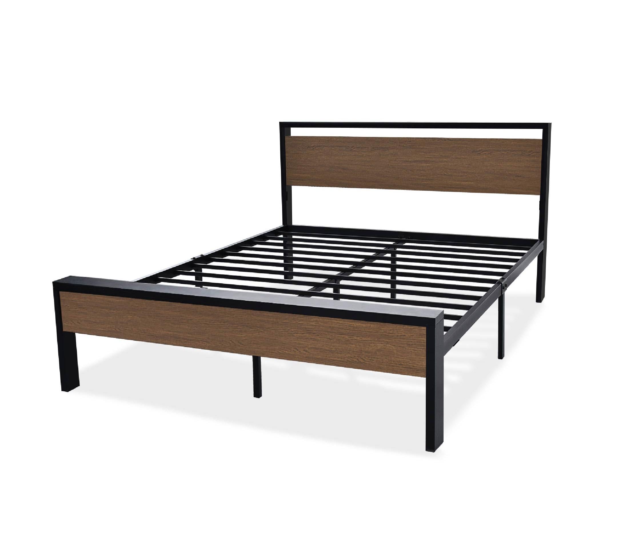 Allewie Twin Size Platform Bed Frame with Wooden Headboard and Footboard, Heavy Duty Metal Slats Support, No Box Spring Needed, Under-Bed Storage, Noise Free, Easy Assembly, Black Oak