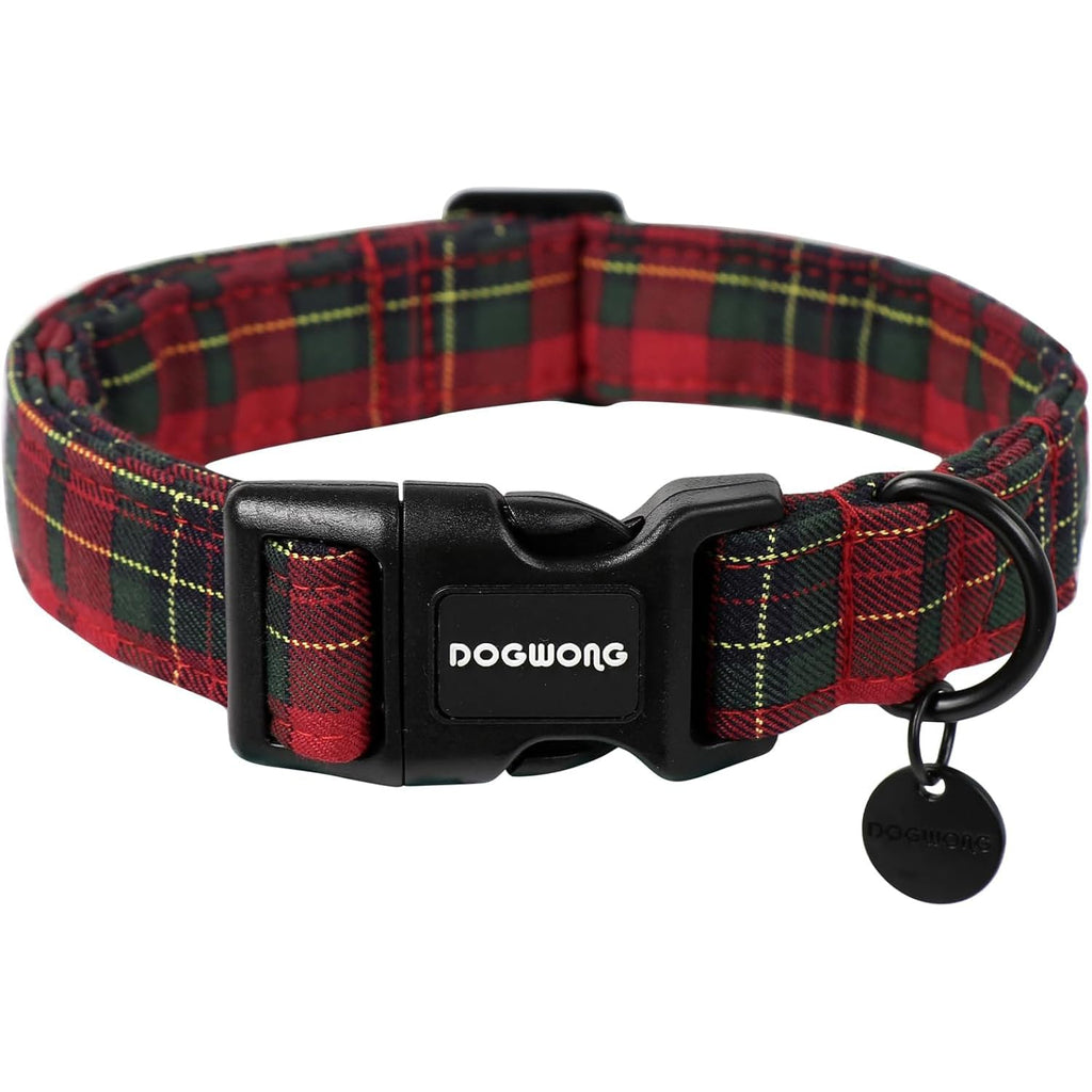 DOGWONG Cotton Dog Collar, Blue Plaid Heavy-Duty Dog Collar Durable Soft Boy Dog Collar Cute Wedding Puppy Necklace for Small Medium Large Dog