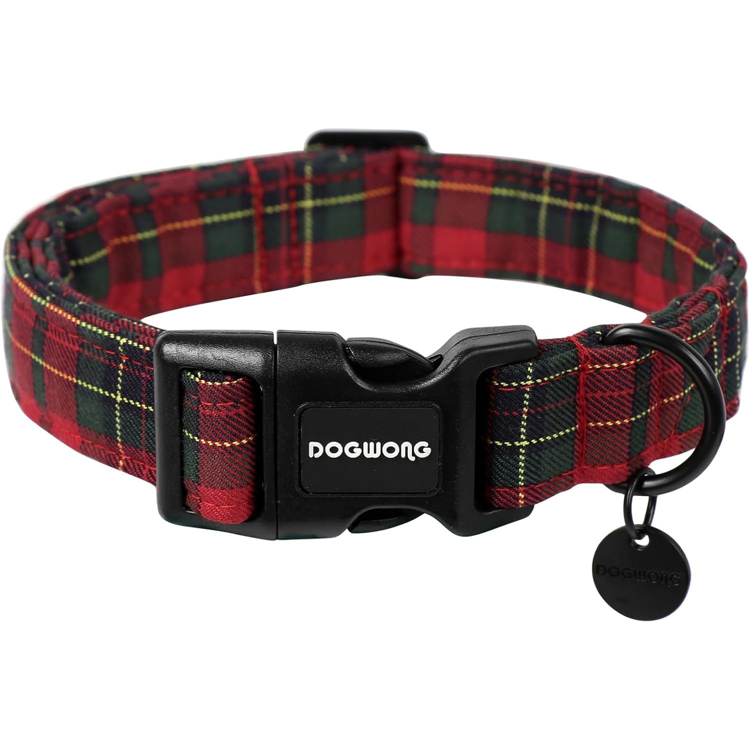 DOGWONG Cotton Dog Collar, Blue Plaid Heavy-Duty Dog Collar Durable Soft Boy Dog Collar Cute Wedding Puppy Necklace for Small Medium Large Dog