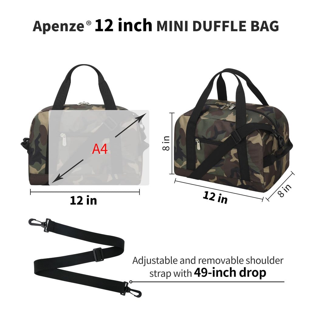 Apenze Small Gym Bag Carry On Bag - 12 in Mini Duffle Bag Lightweight for Overnight Travel(Camouflage)