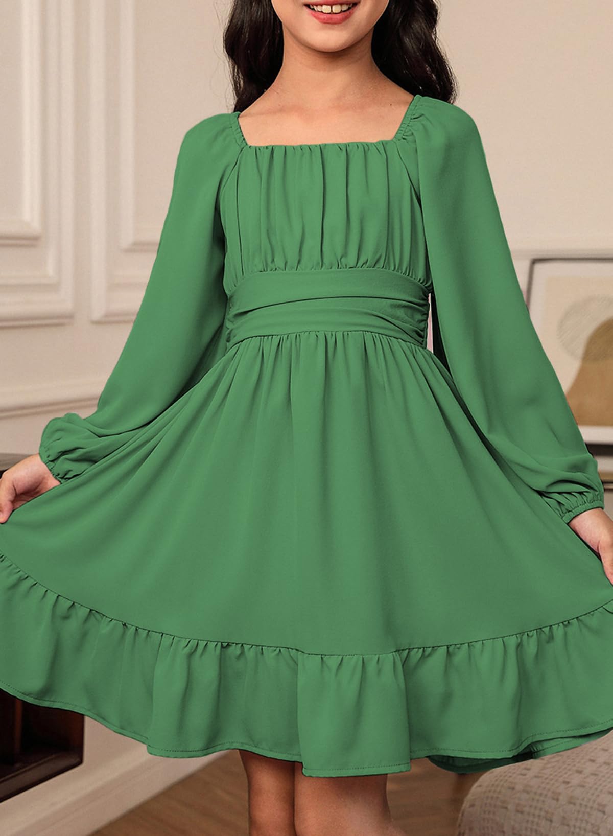 blibean Girls Fall Long Leeve Tie Back Dress Size 6-15 Years