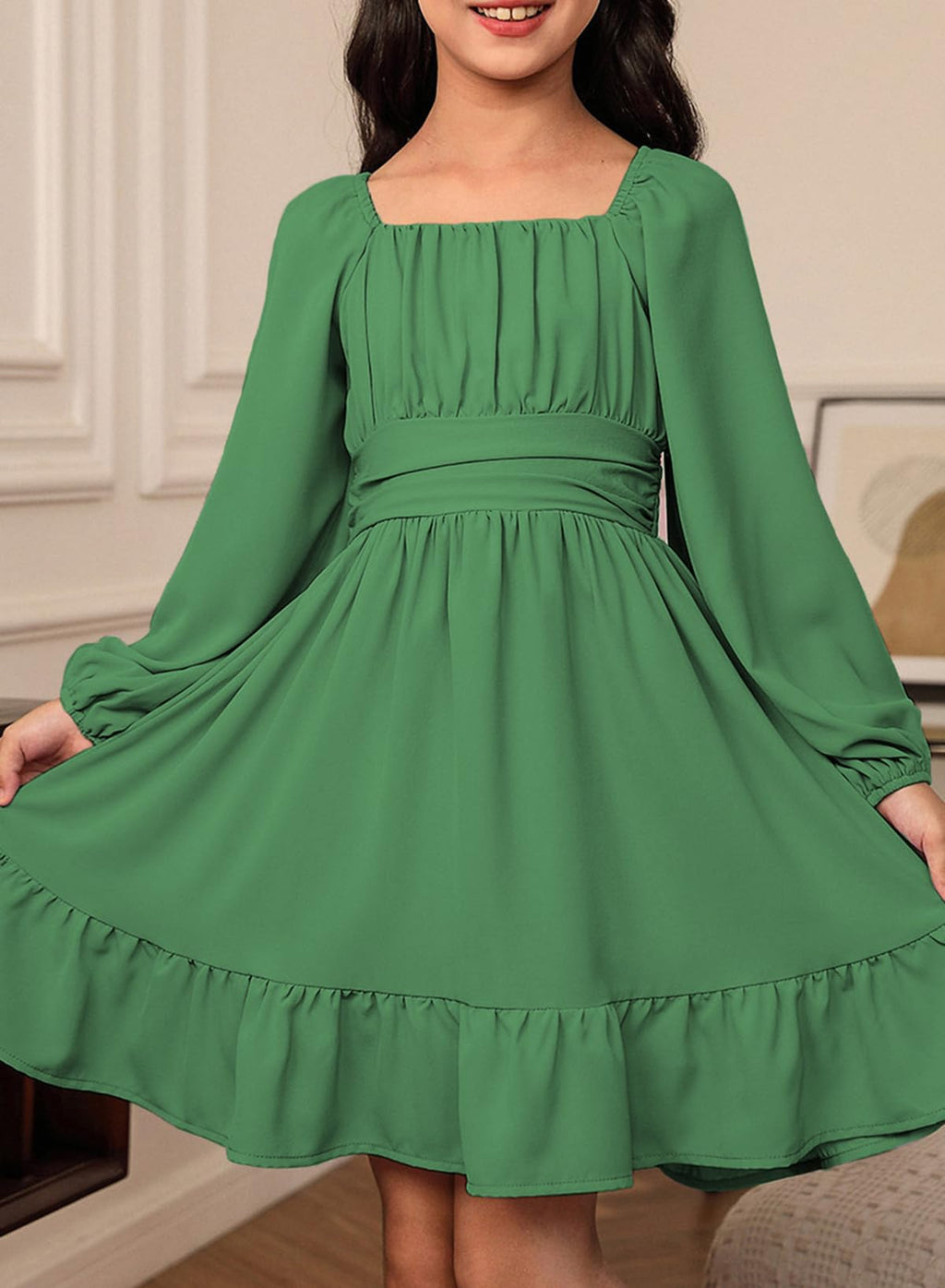 blibean Girls Fall Long Leeve Tie Back Dress Size 6-15 Years