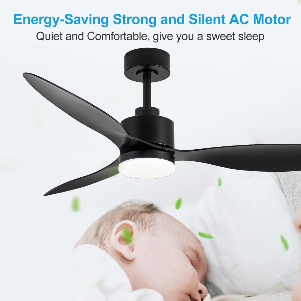 52" Ceiling Fans with Lights and Remote, Quiet DC Motor, 3 Reversible Blades, 6-Speed, Modern Industrial Black Ceiling Fan with 3-Color LED Light Fandelier for Bedroom Living Room
