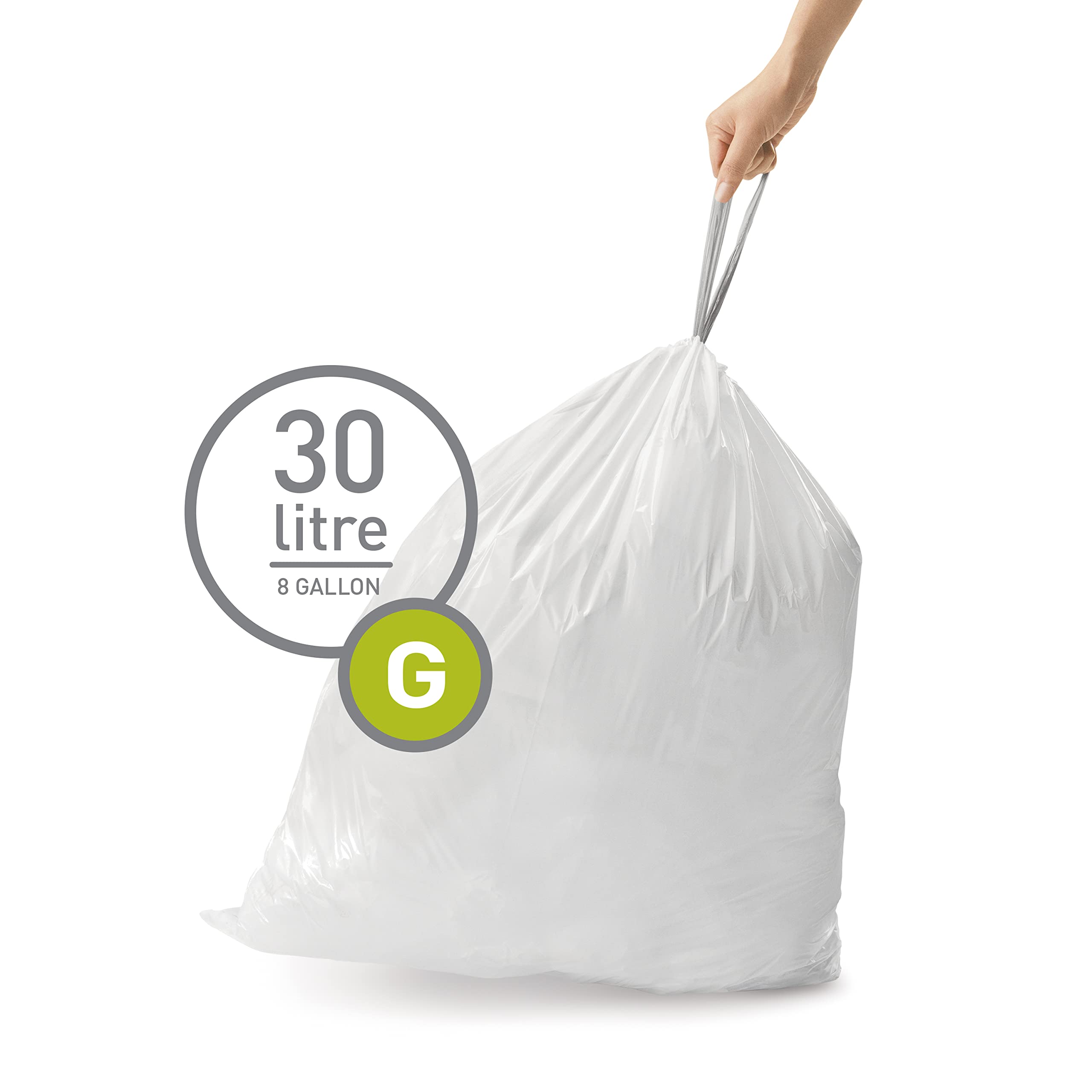 simplehuman Code H 60 Count, Genuine Odorsorb Custom Fit Liners, Drawstring Odor Absorbing Trash Bags in Dispenser Packs, 30-35 Liter / 8-9 Gallon