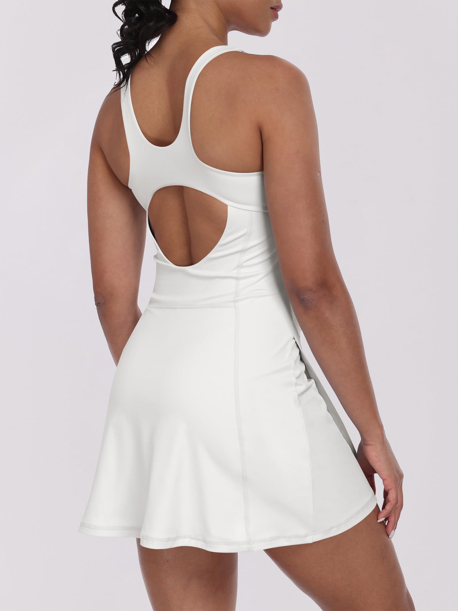 Caracilia Womens Tennis Dress Built in Shorts Square Neck Sleeveless Workout Athletic Mini Skort Dress Golf Summer Outfits